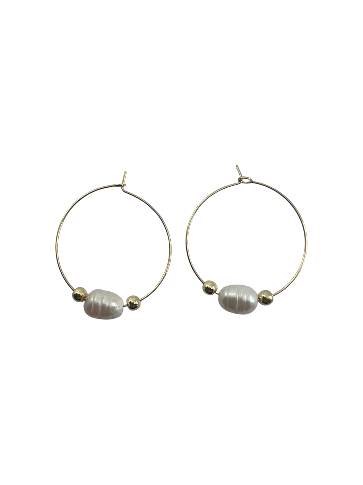 Small Pearl & Gold Beaded Hoop Earrings