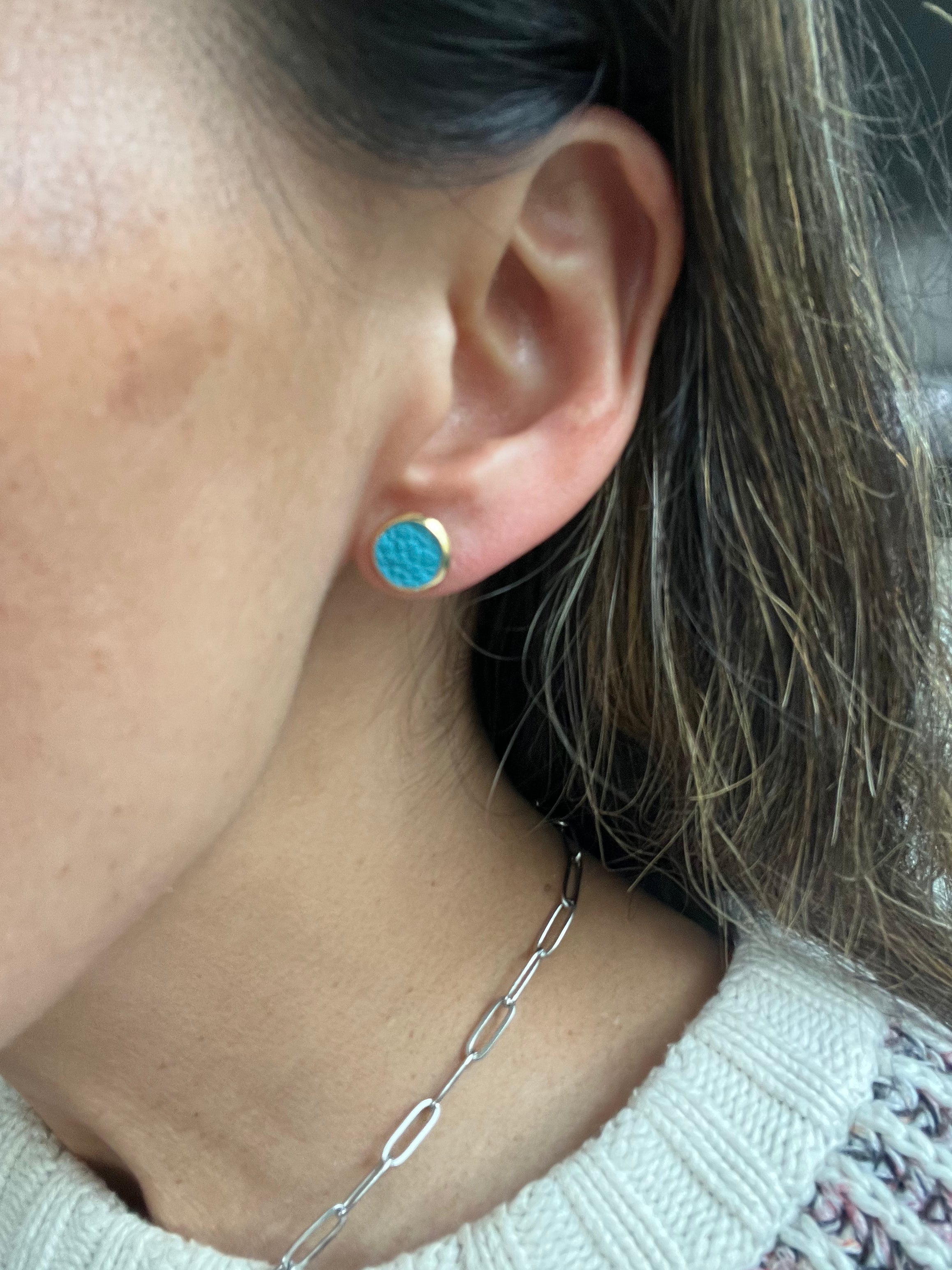 Small Gold Leather Stud Earrings