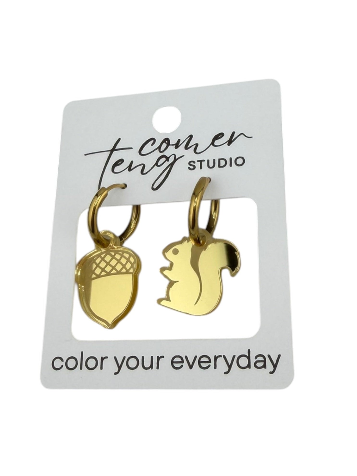 Squirrel & Acorn Charm Hoop Earring Set