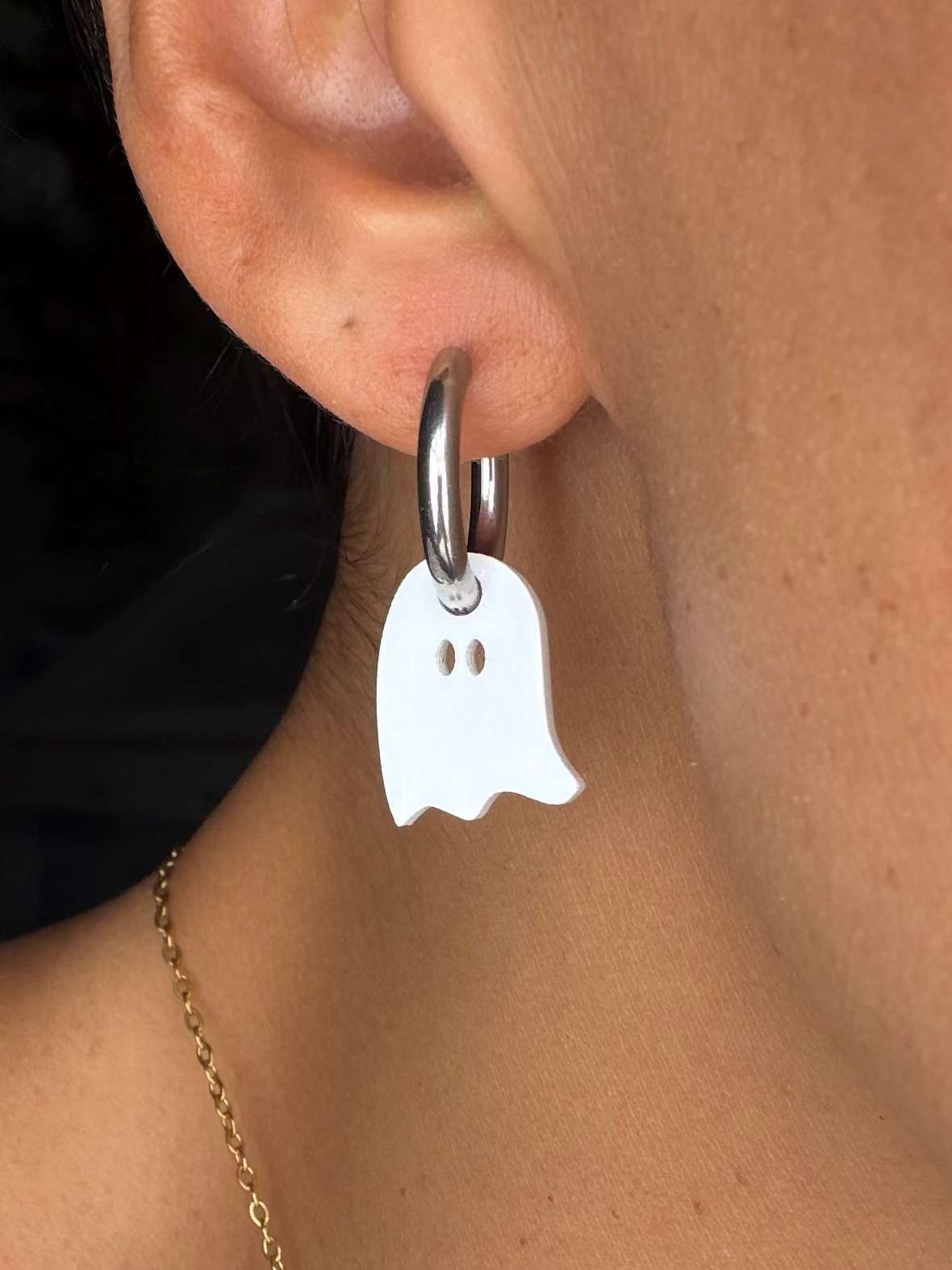 White Ghost Charm Hoop Earrings | Interchangeable Halloween Earrings