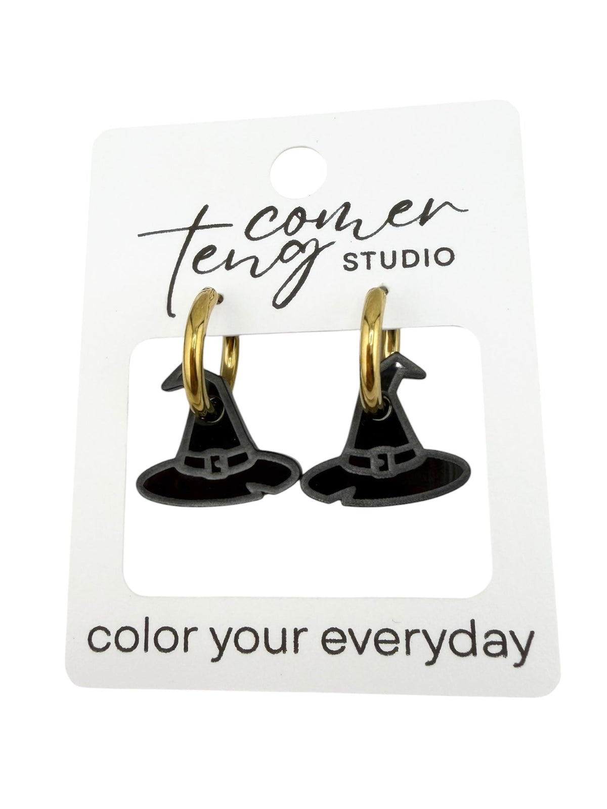 Black Witch Hat Charm Hoop Earrings | Interchangeable Halloween Earrings