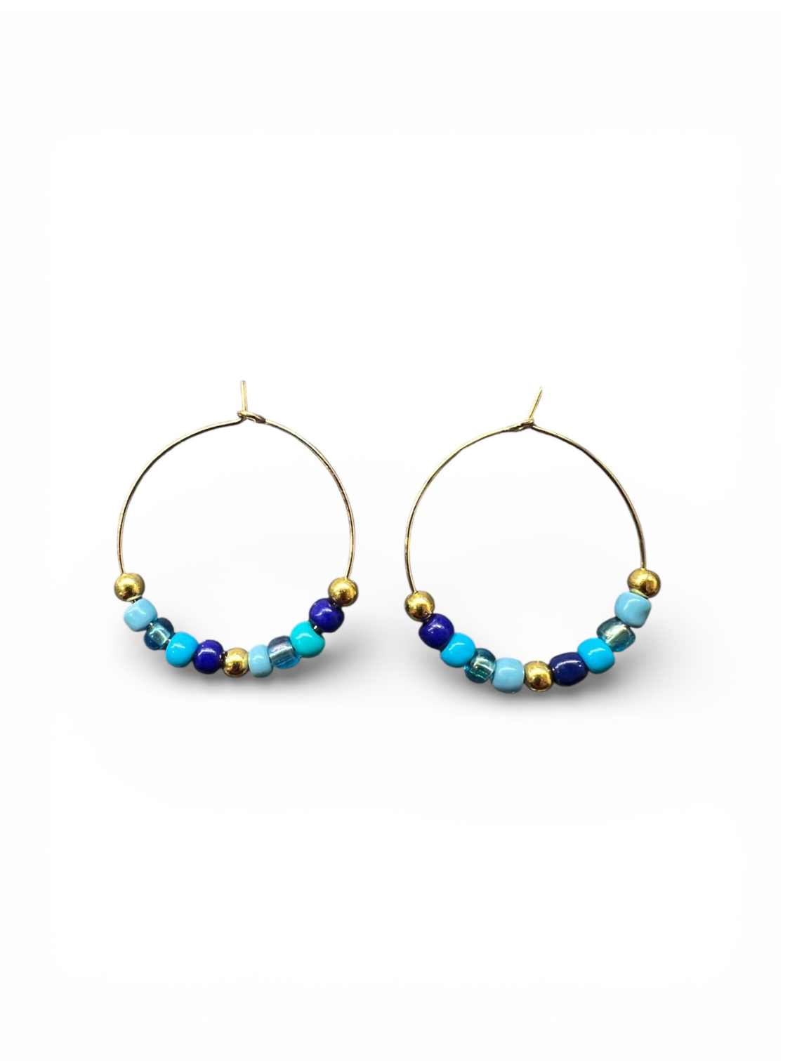 Blue Beaded Hoop Earrings