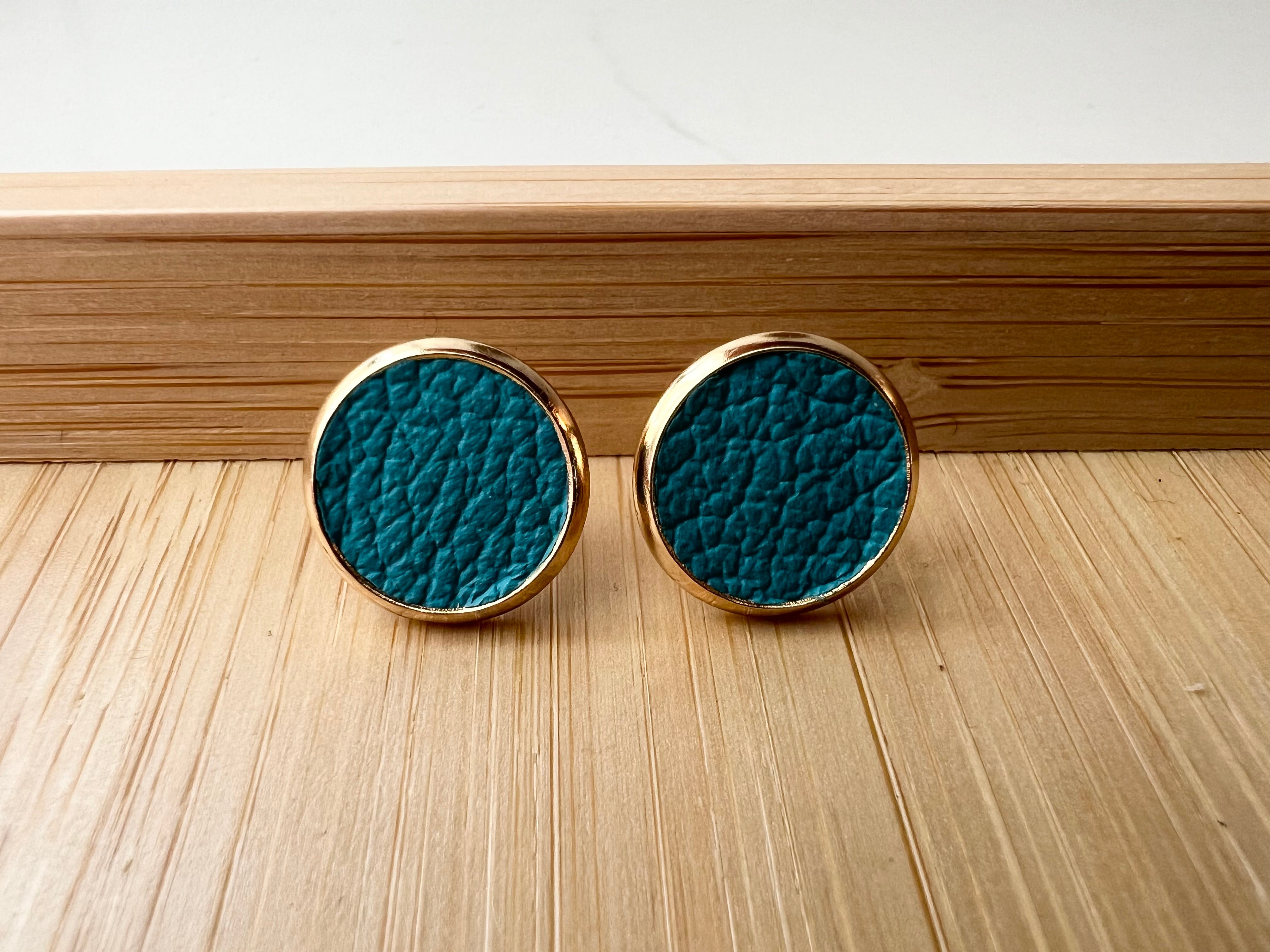 Large Gold Leather Stud Earrings