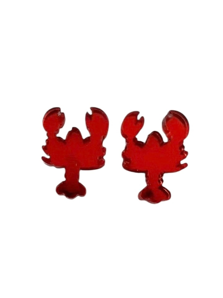 Red Shimmer Lobster Stud Earrings