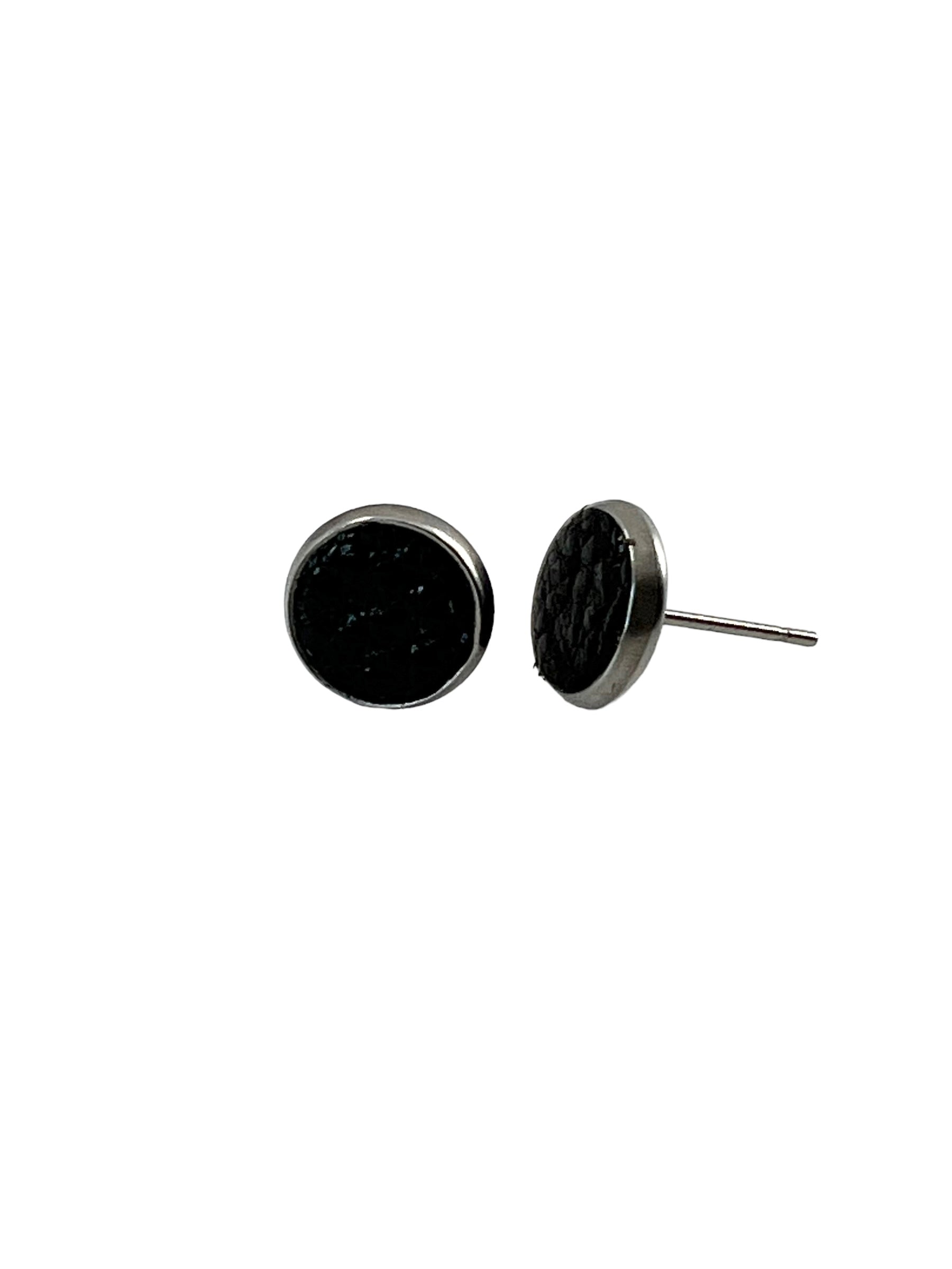 Mini Leather Stud Earrings in Stainless Steel