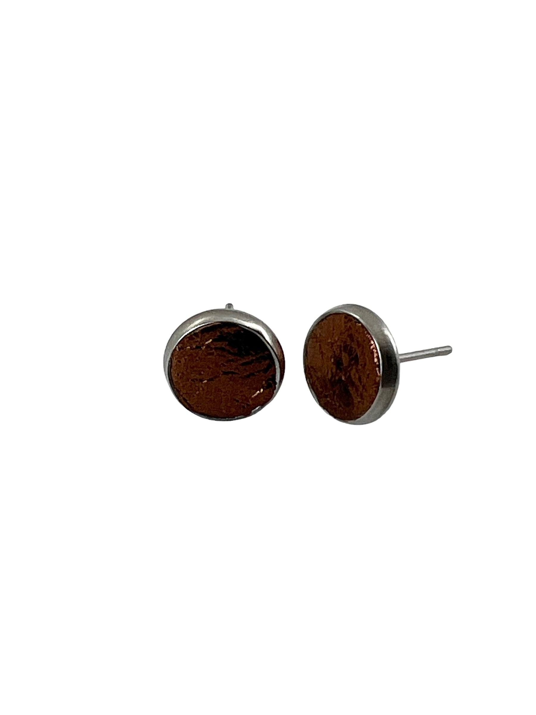 Mini Leather Stud Earrings in Stainless Steel