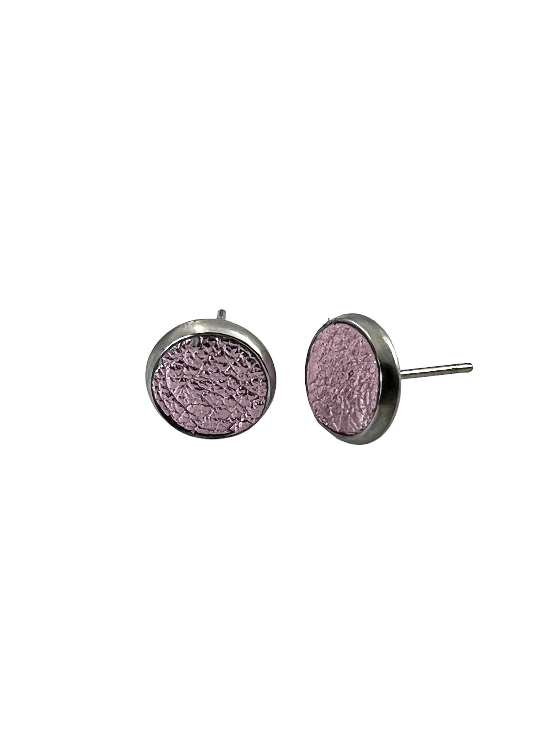 Small Surgical Stainless and Leather Stud Earrings
