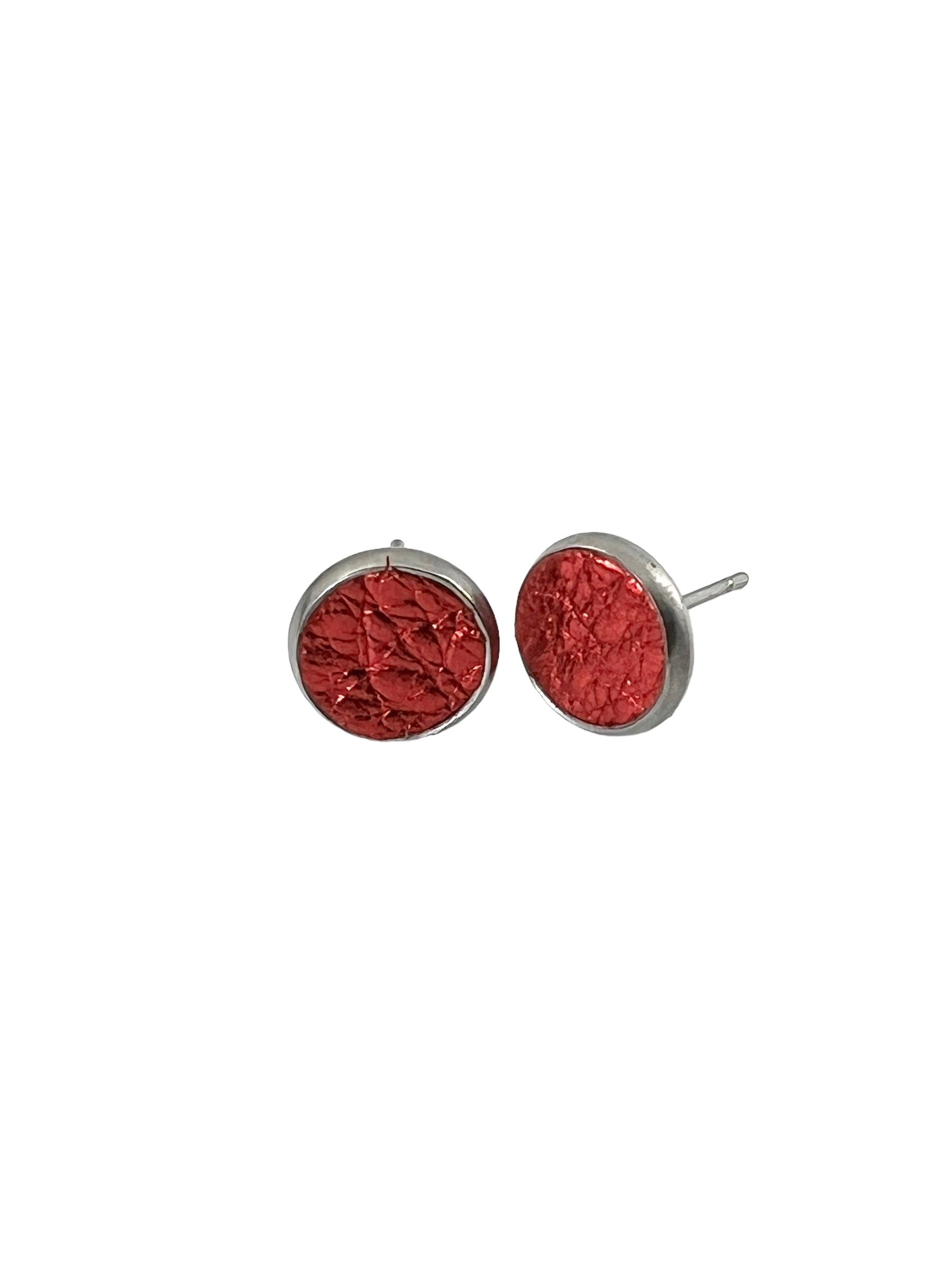 Mini Leather Stud Earrings in Stainless Steel