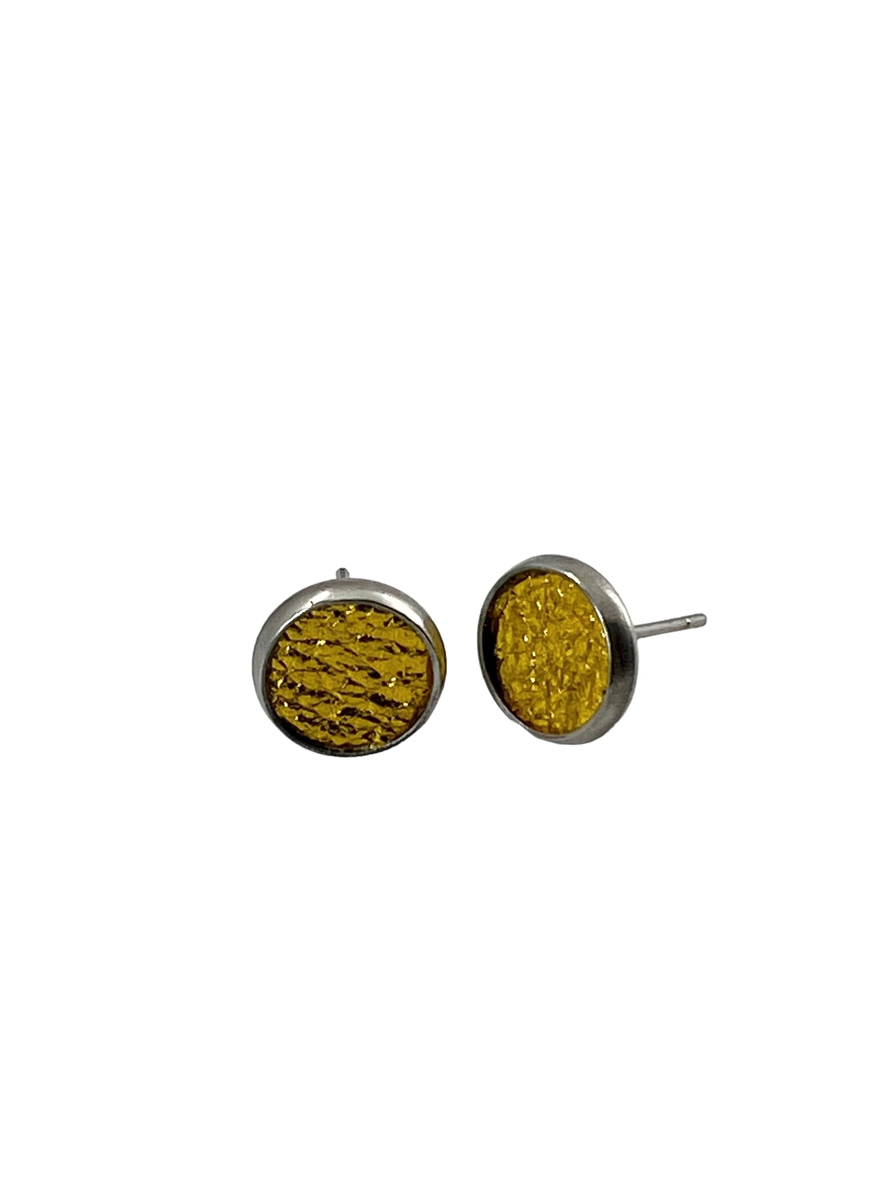 Mini Leather Stud Earrings in Stainless Steel
