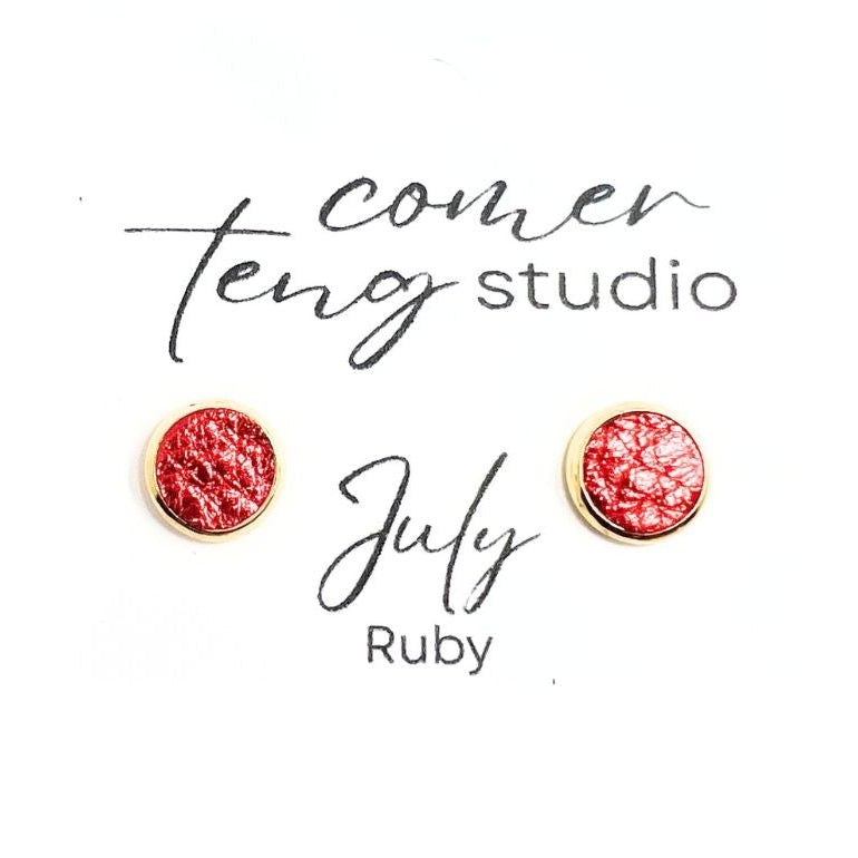 Birth Month Leather Stud Earrings