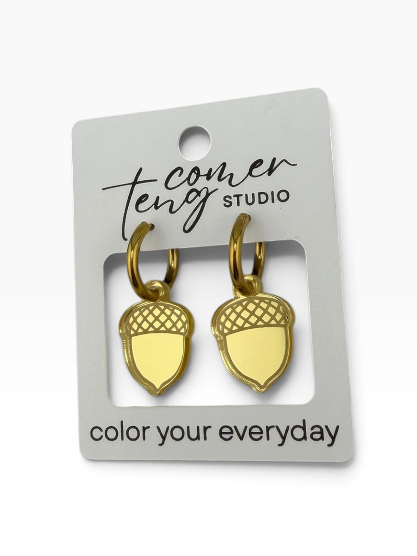 Etched Acorn Charm Hoop Earrings