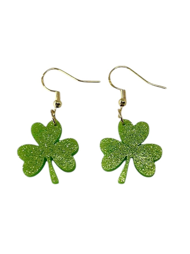 Green Sparkle Acrylic Clover Earrings