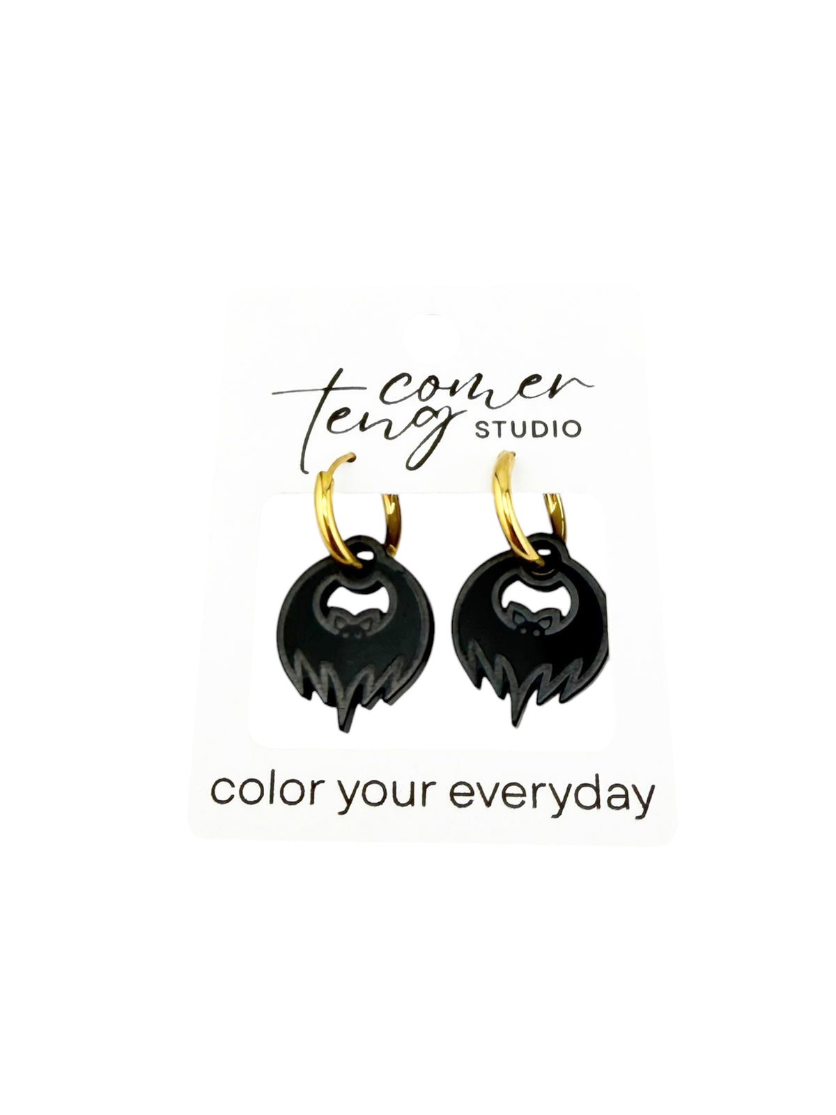 Black Bat Charm Hoop Earrings