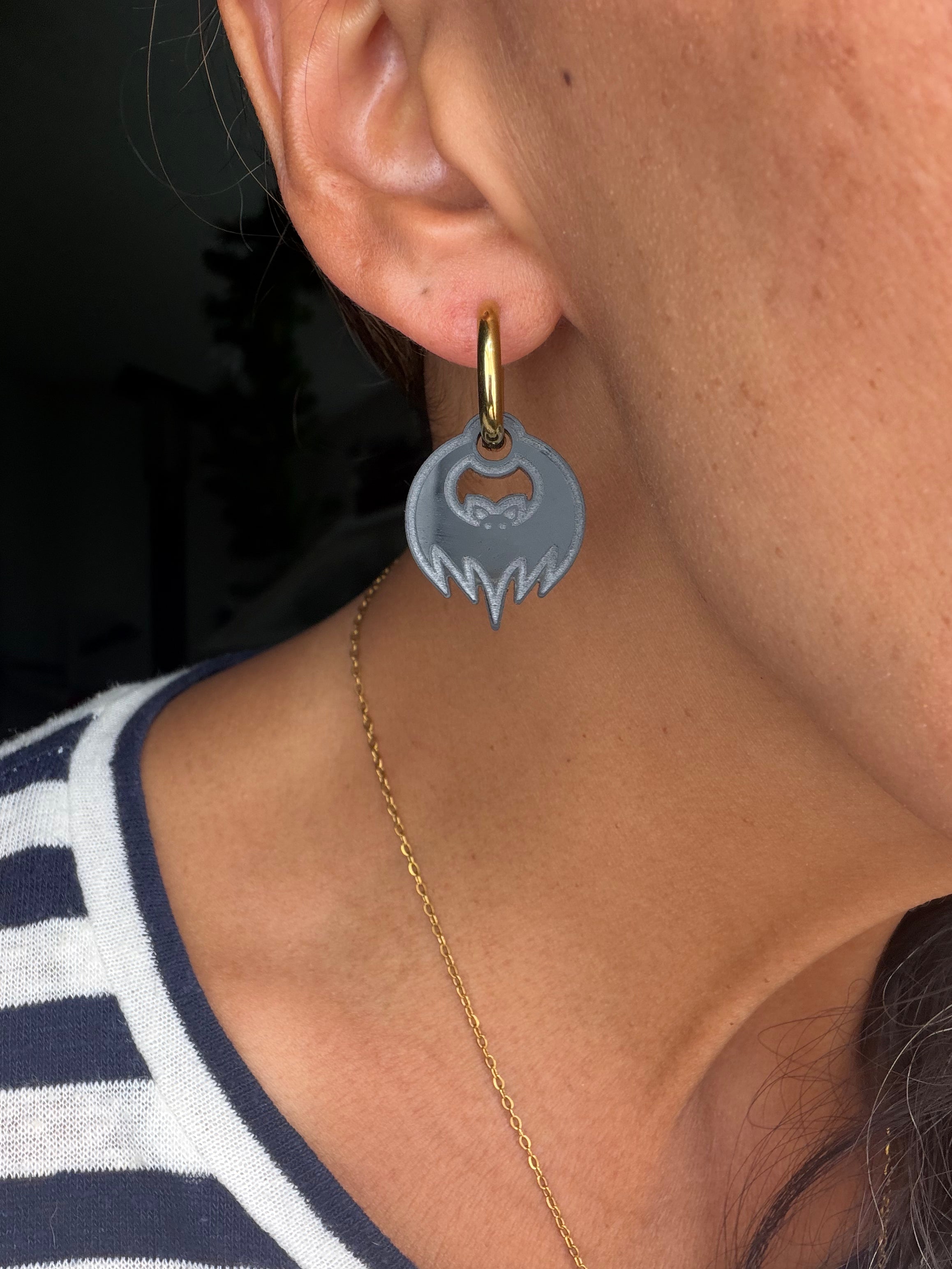 Black Bat Charm Hoop Earrings