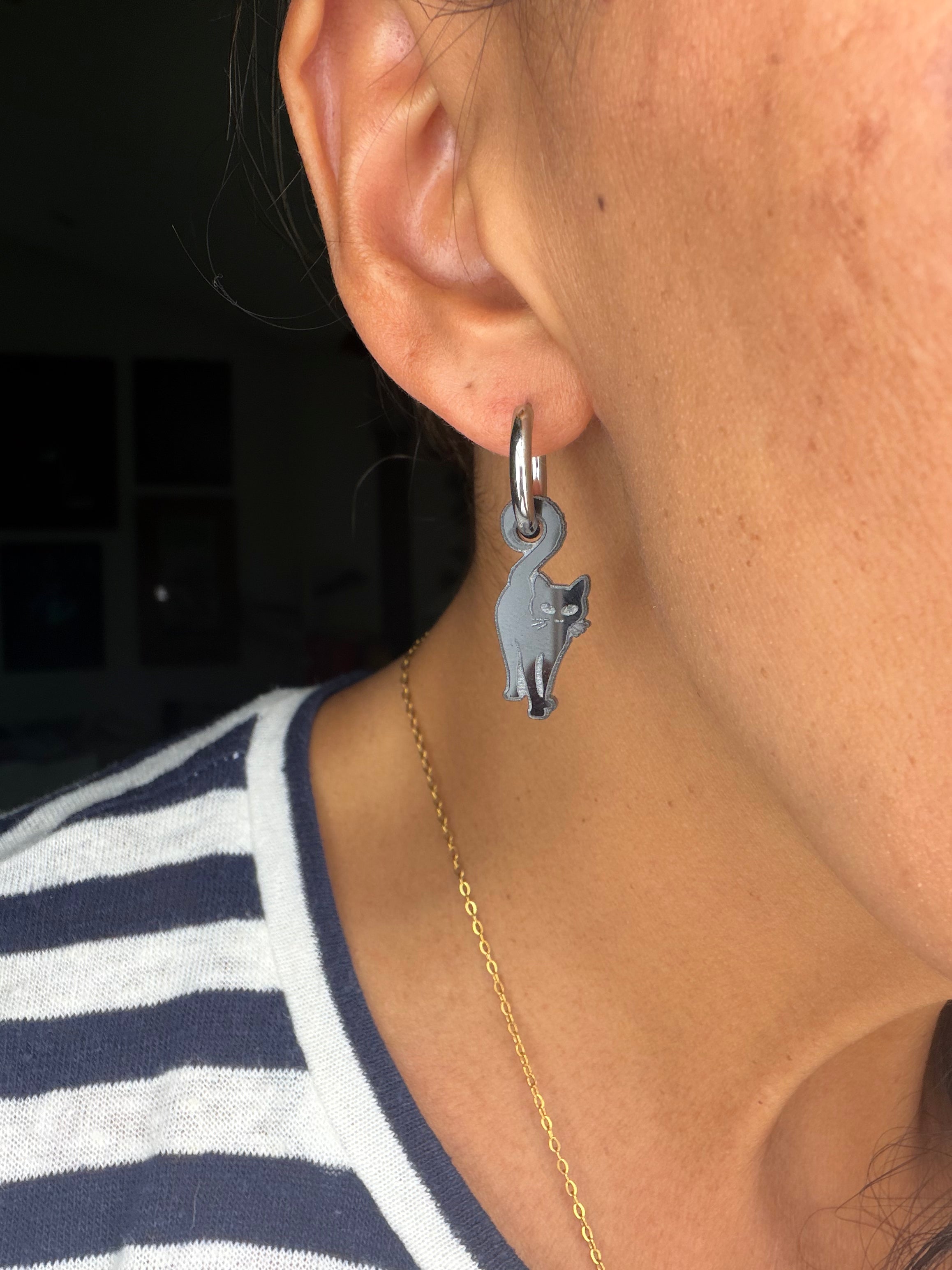 Black Cat Charm Hoop Earrings