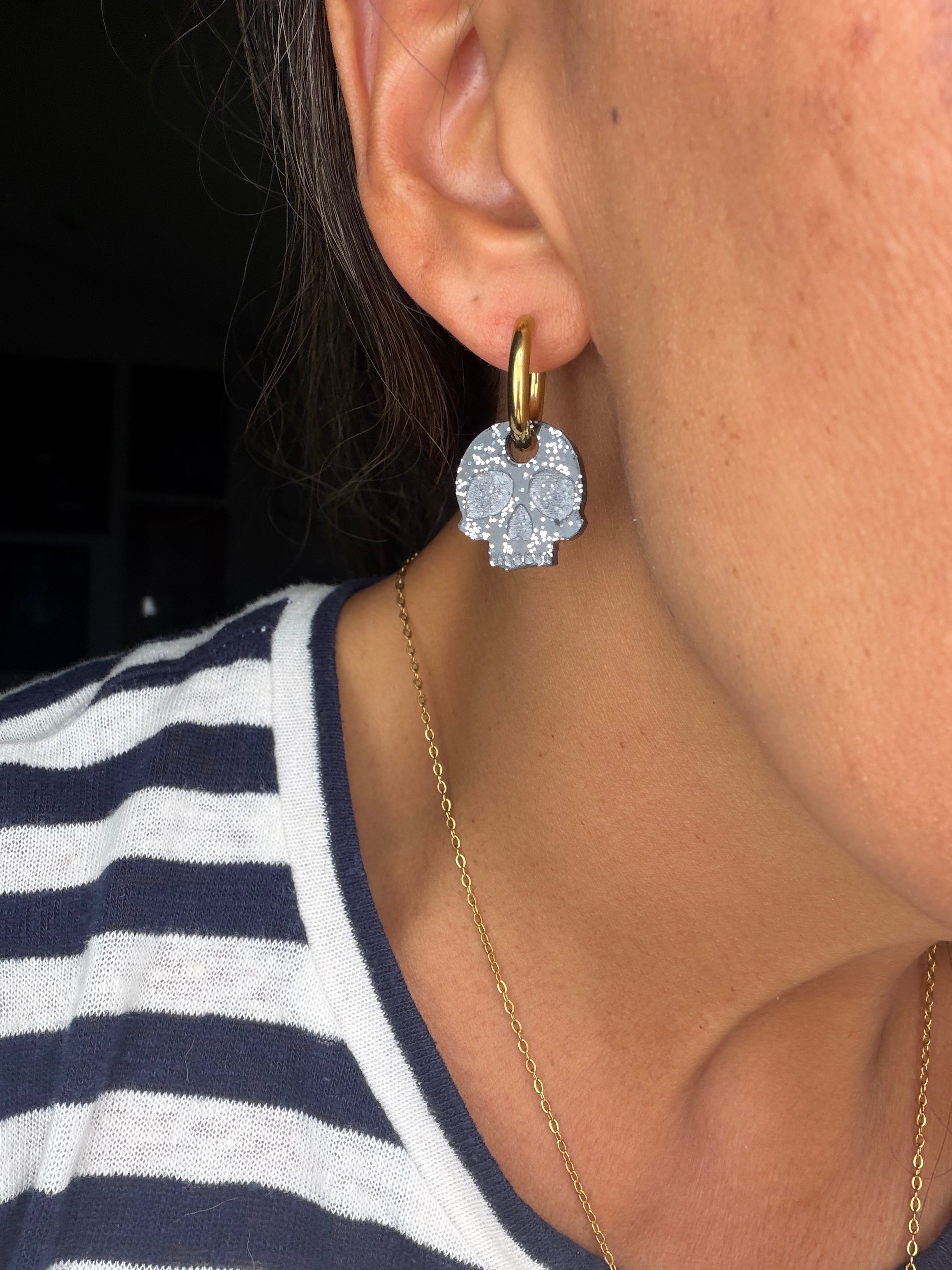 Black Skull Charm Hoop Earrings