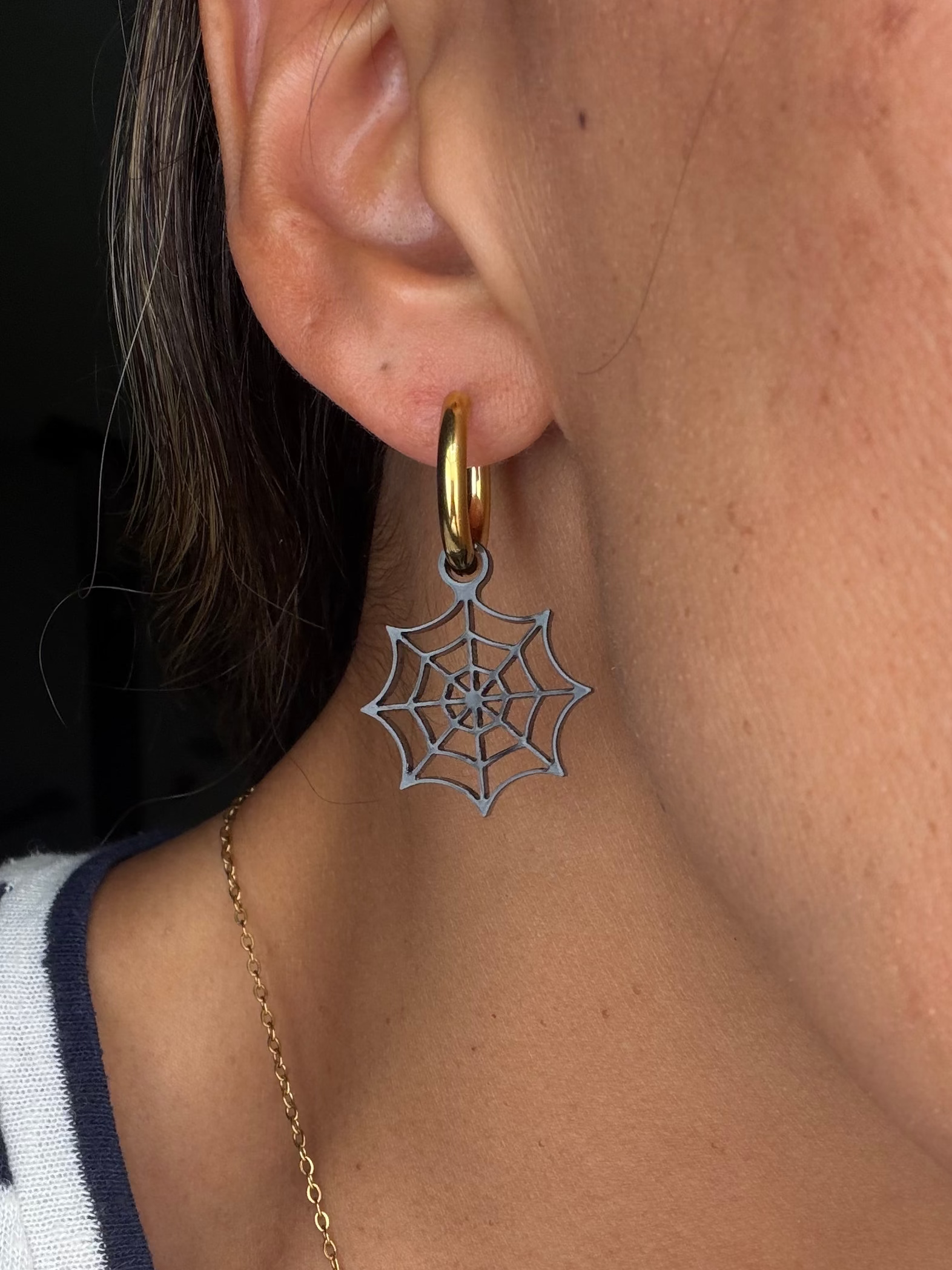 Black Spider Web Charm Hoop Earrings  | Interchangeable Halloween Earrings
