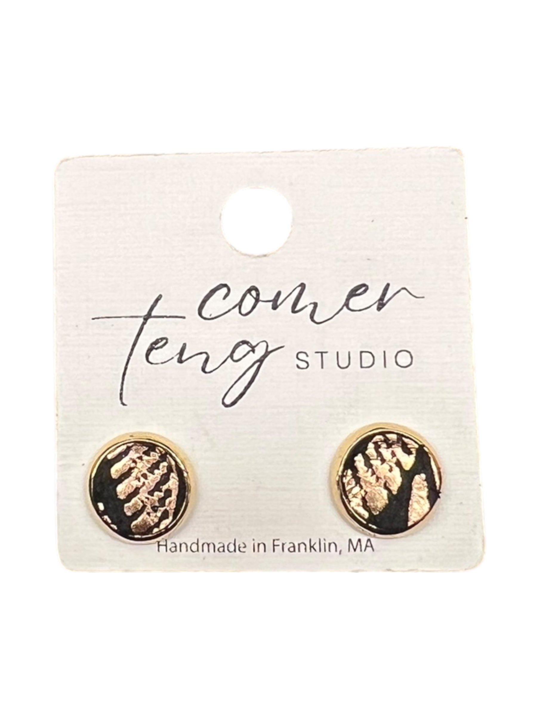 Black/Rose Gold Leather Stud Earrings