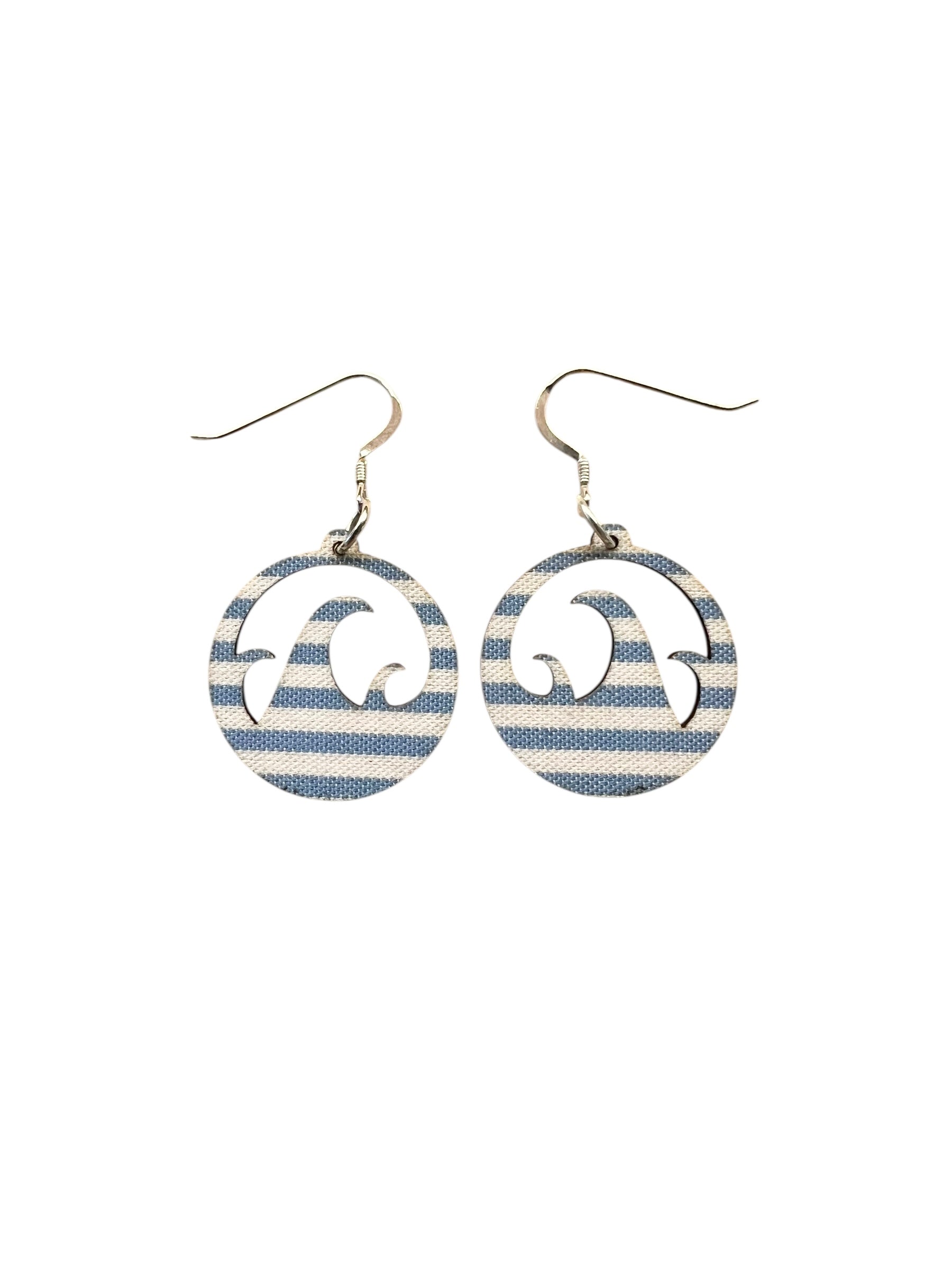 Pair of earrings with wave design on a white background