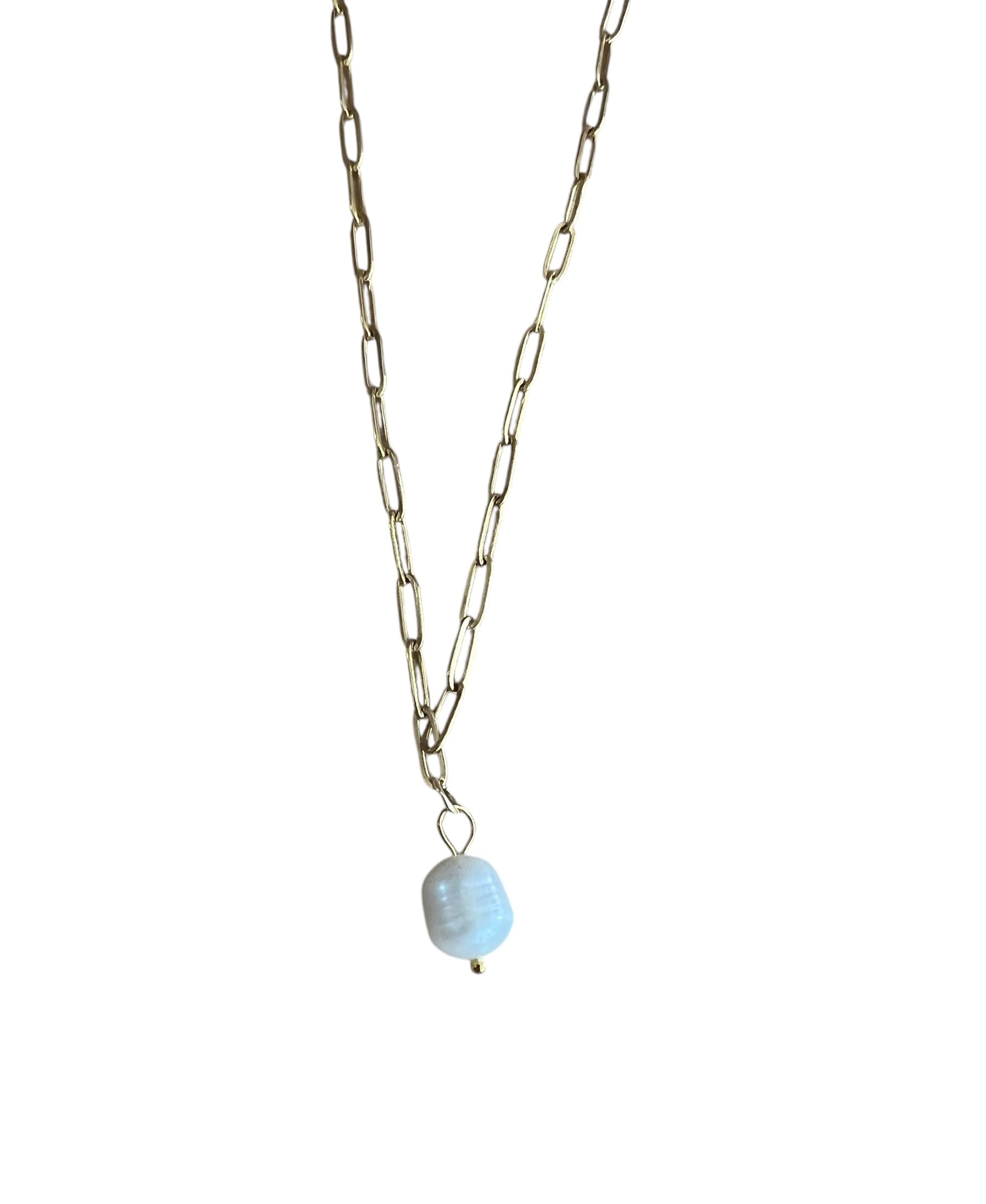 Necklace with a blue pendant on a white background