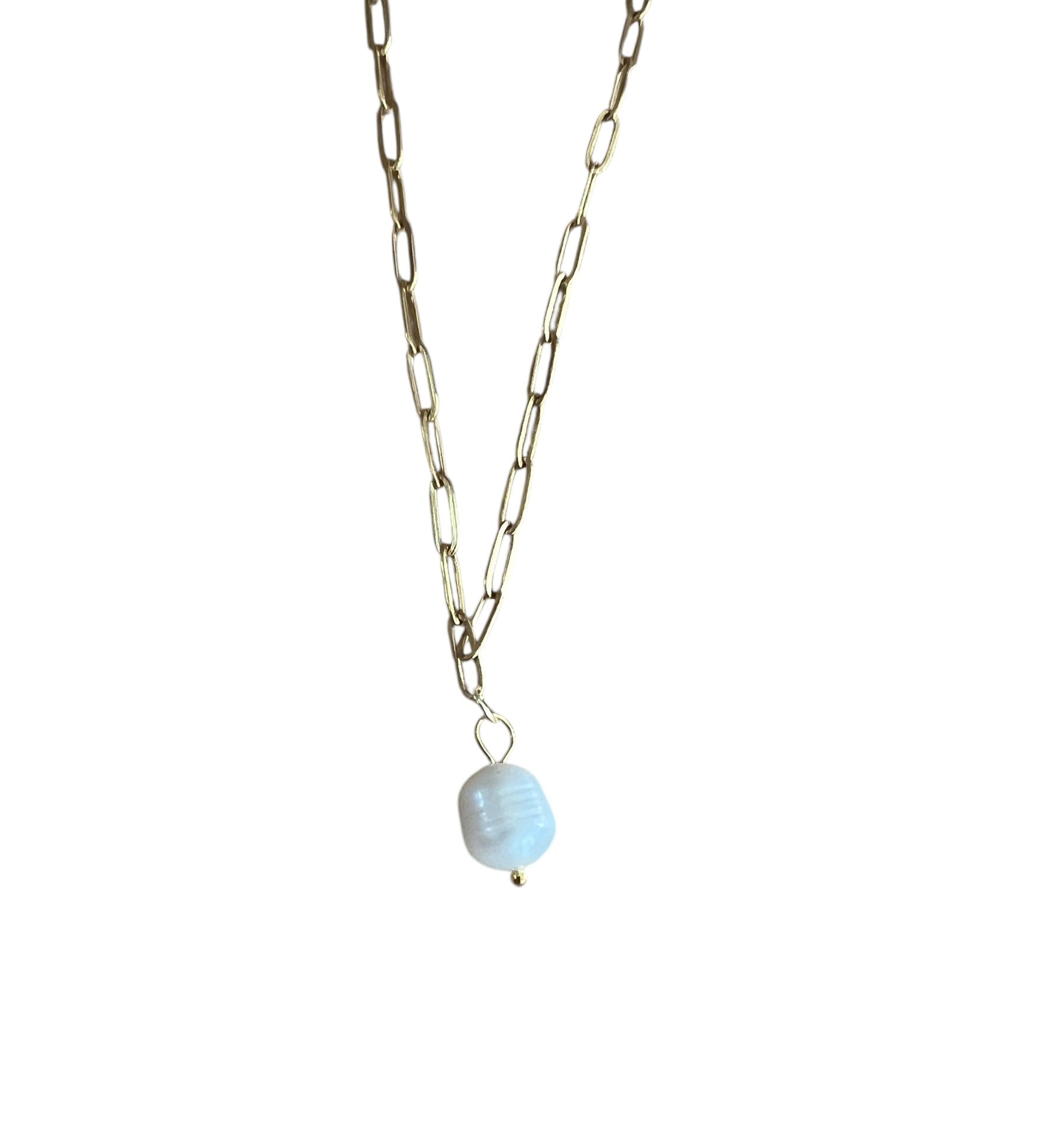 Necklace with a blue pendant on a white background