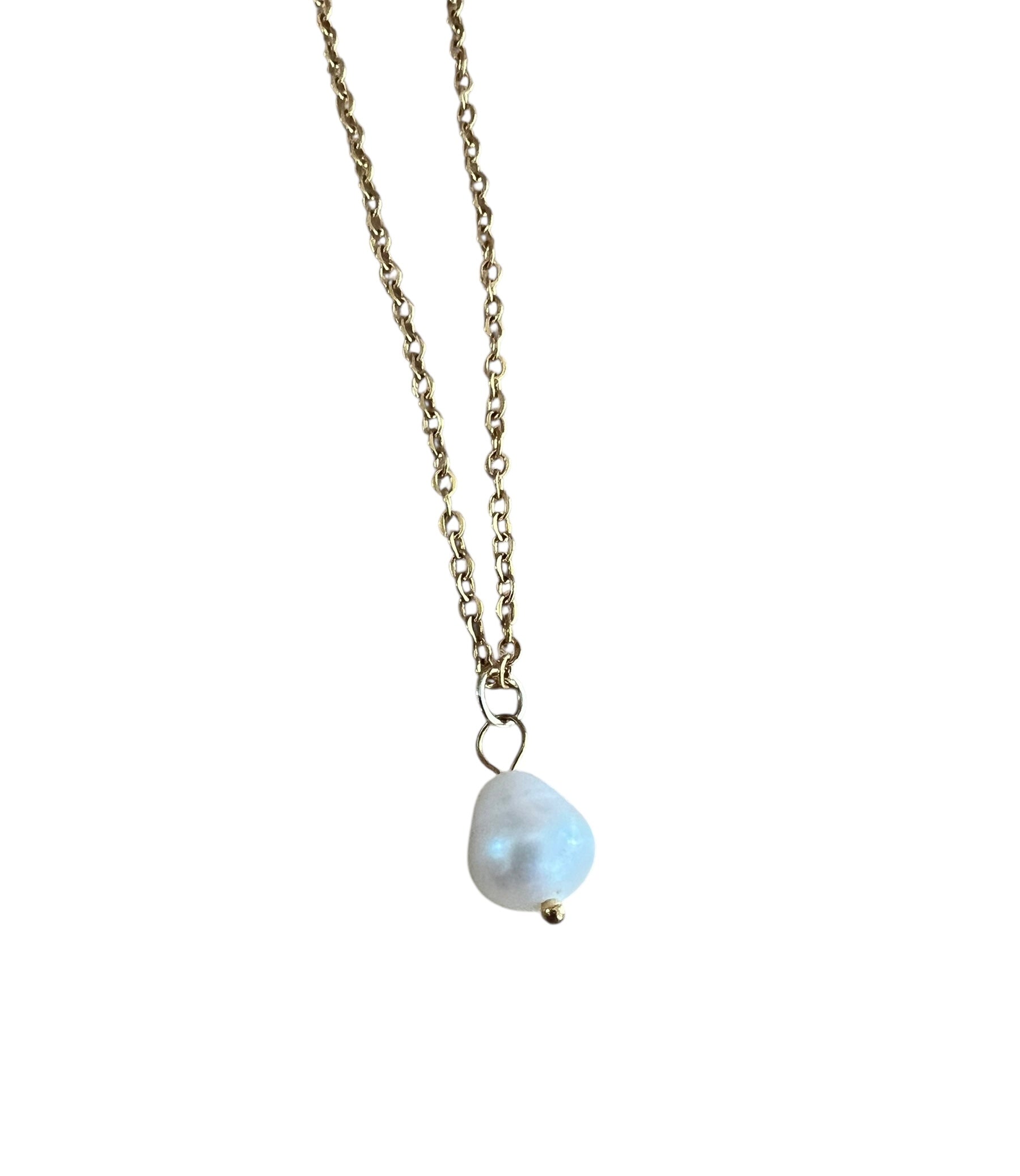 Necklace with a single pearl pendant on a white background