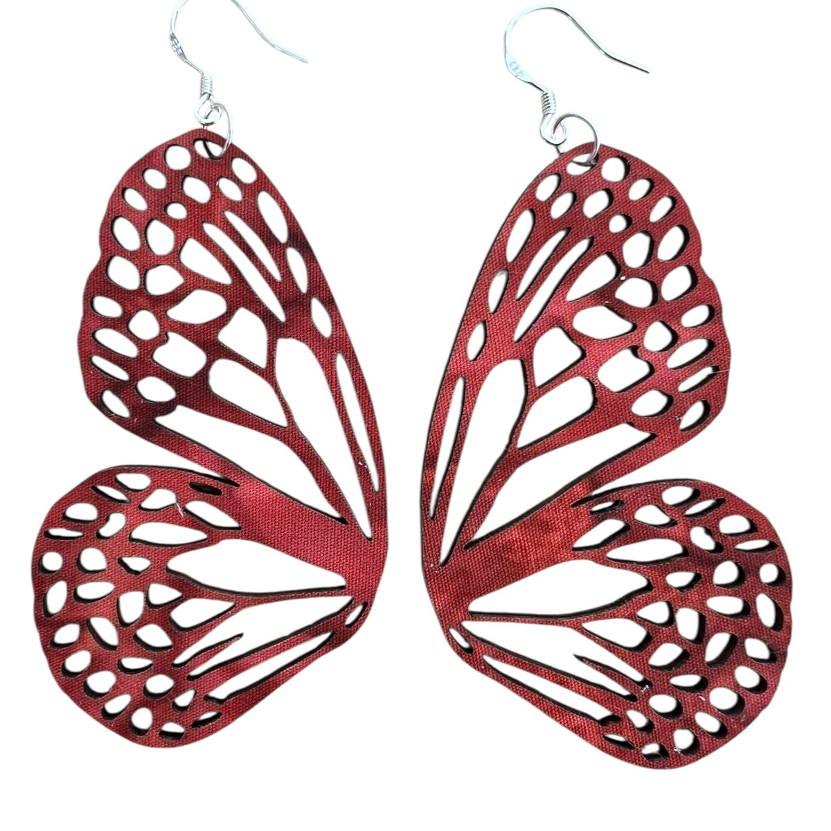 Upcycled Cranberry Butterfly Wing Earrings