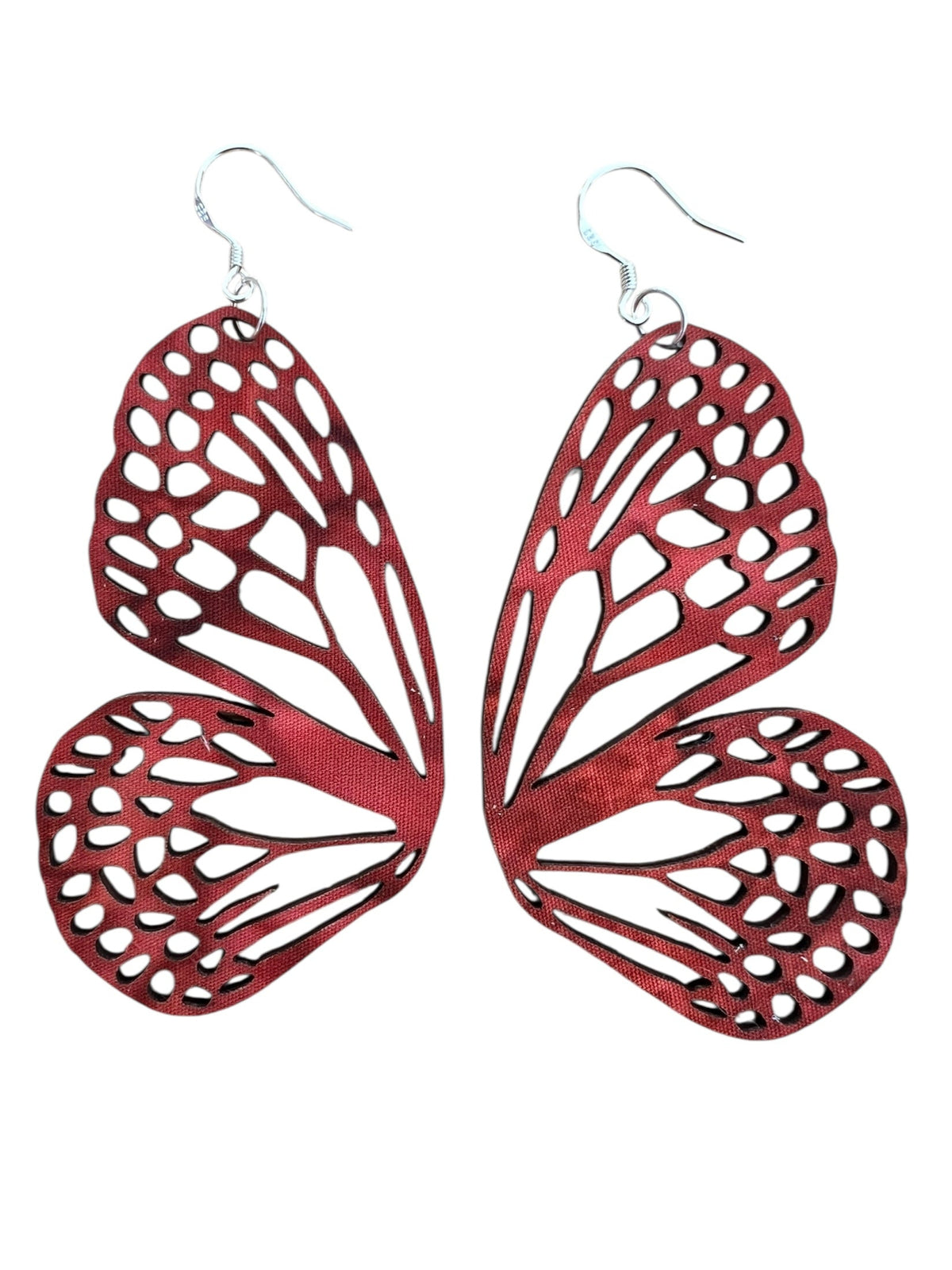 Upcycled Cranberry Butterfly Wing Earrings