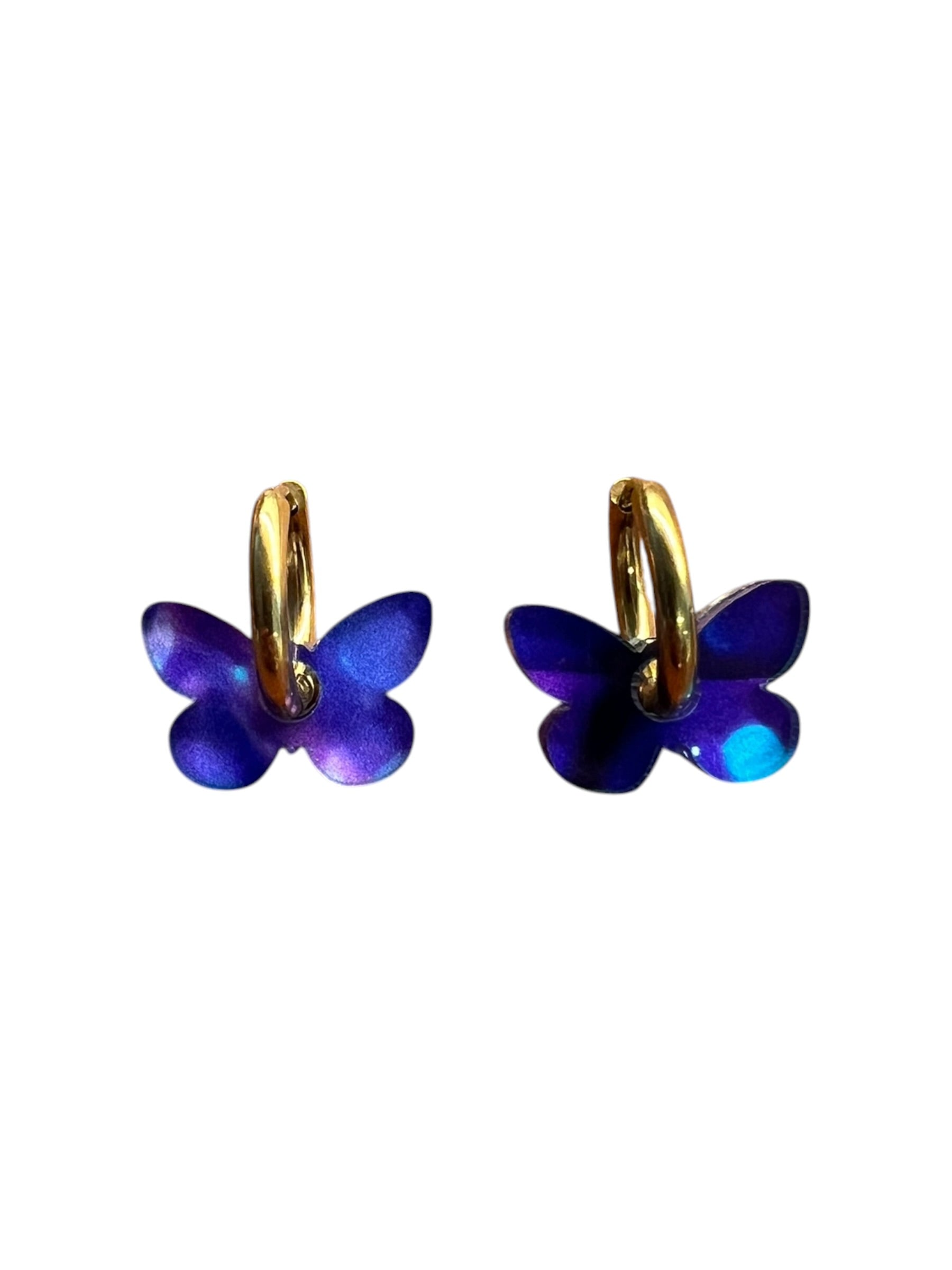 Purple Butterfly Charm Hoop Earrings