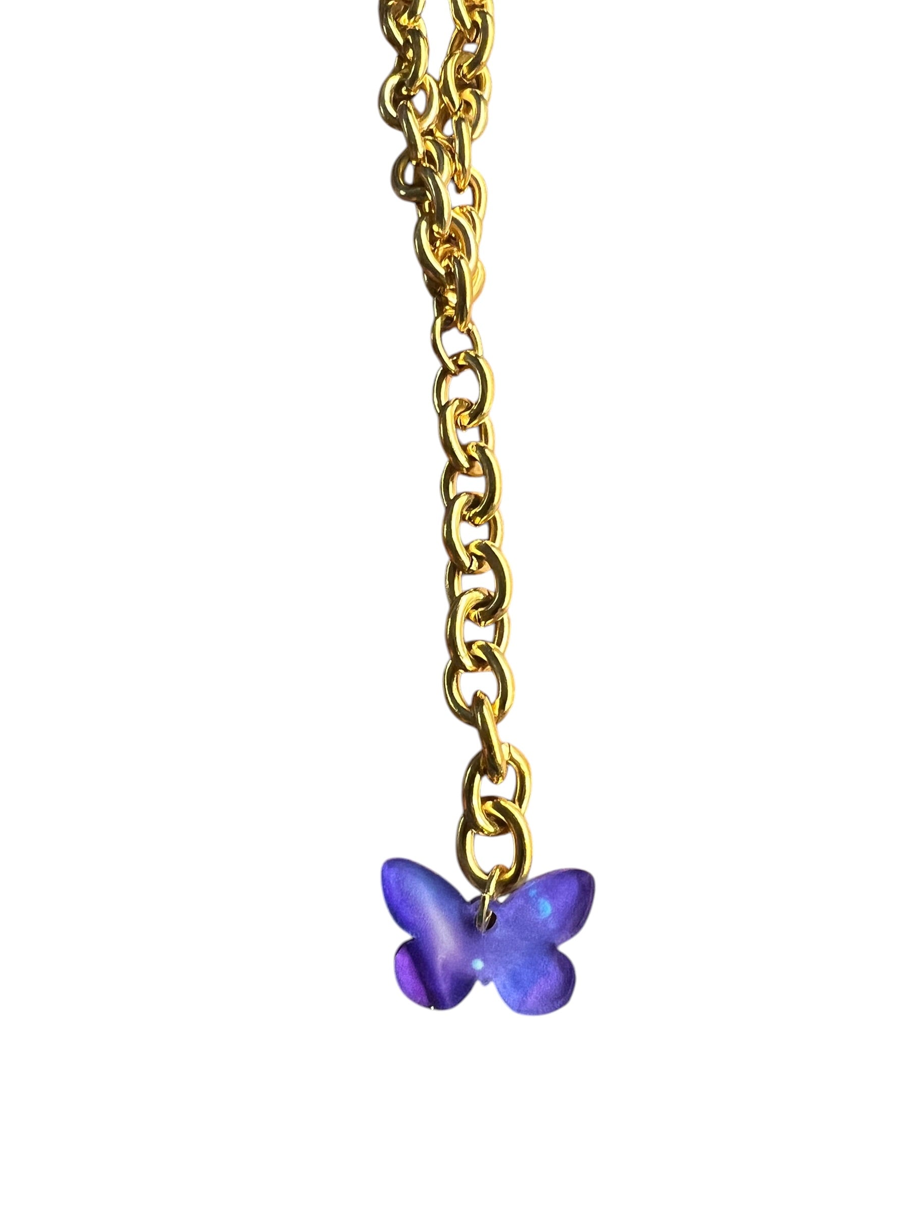 Purple Butterfly Charm Lariat Necklace