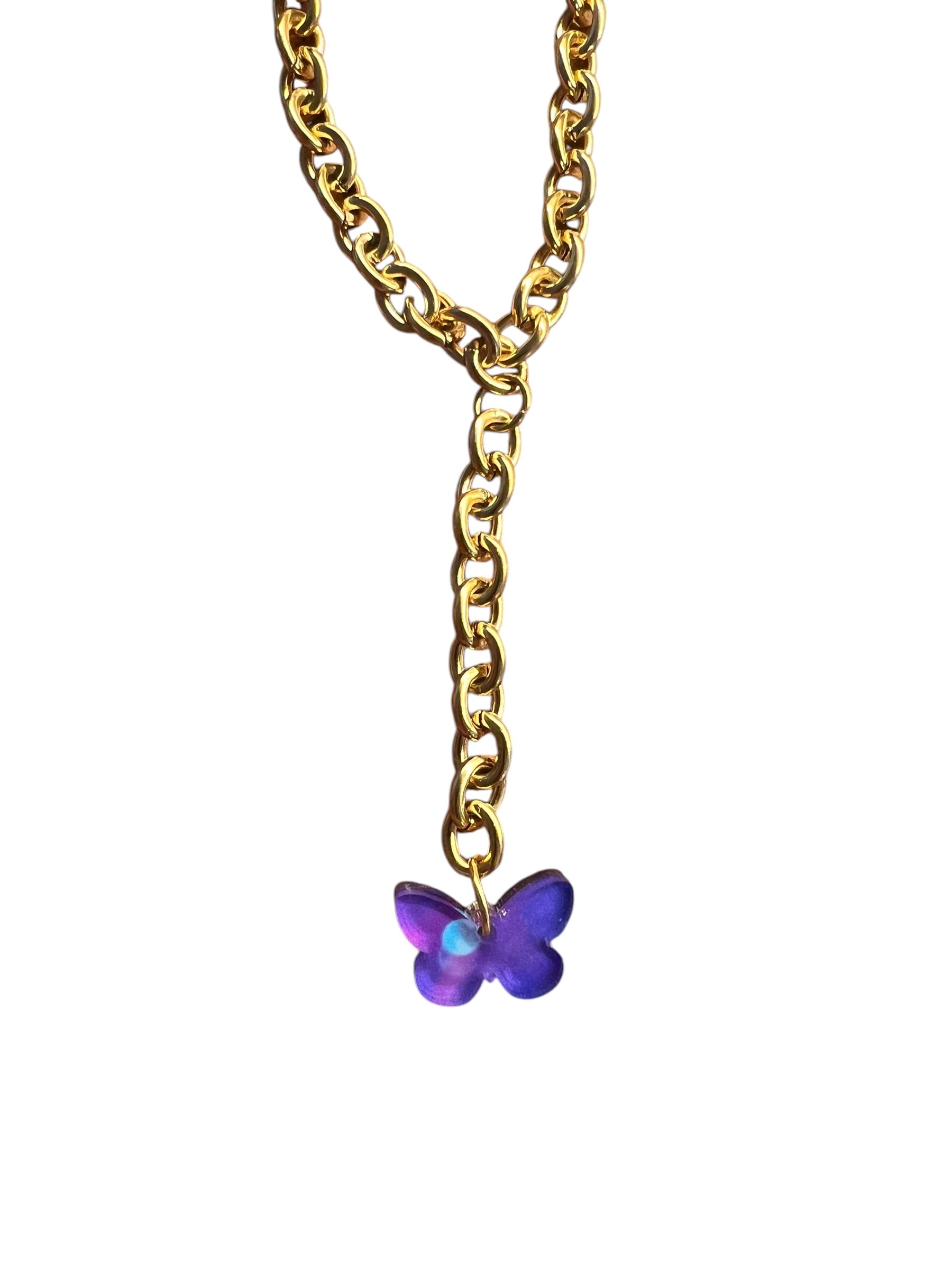 Purple Butterfly Charm Lariat Necklace