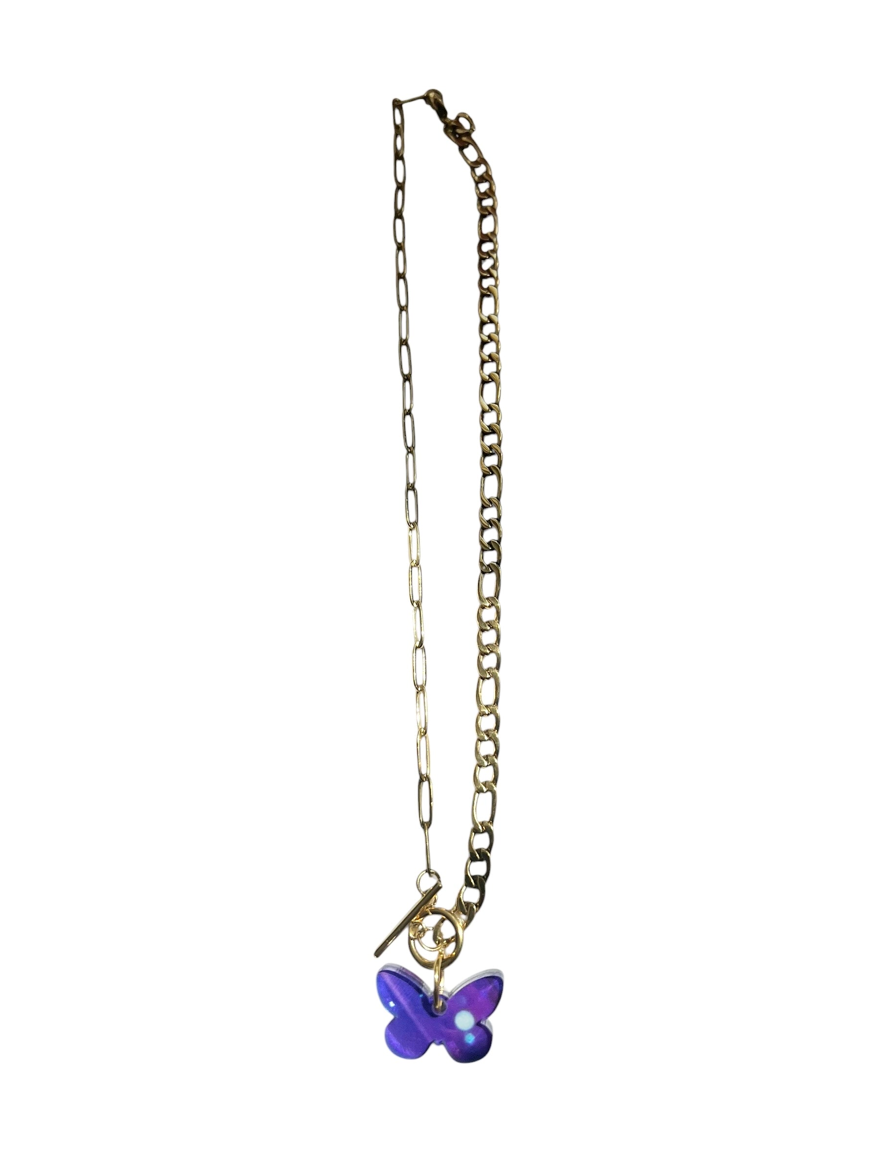 Purple Butterfly Charm Toggle Necklace