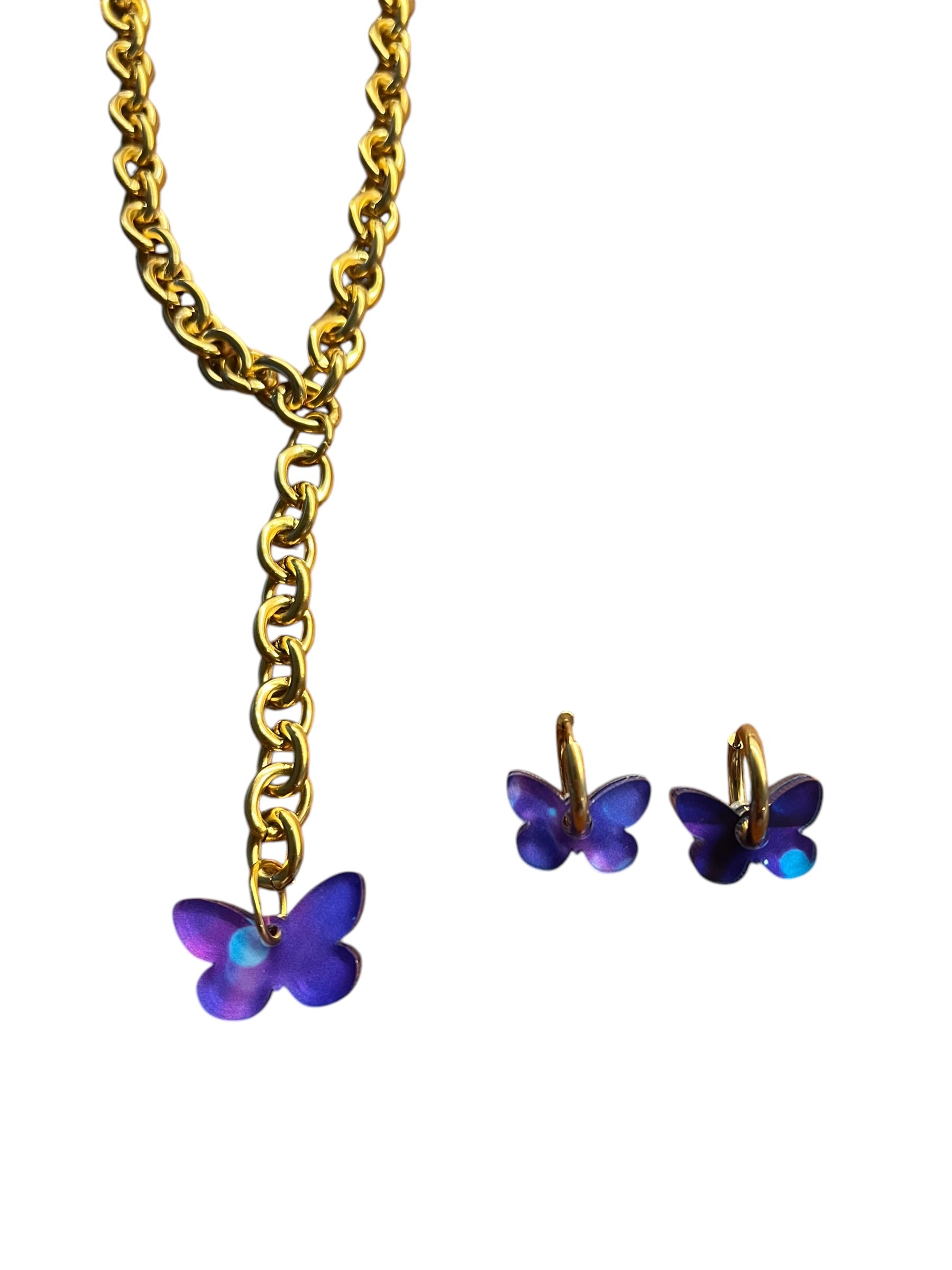 With Love Butterfly Charm Jewelry Set (Necklace + Hoops)
