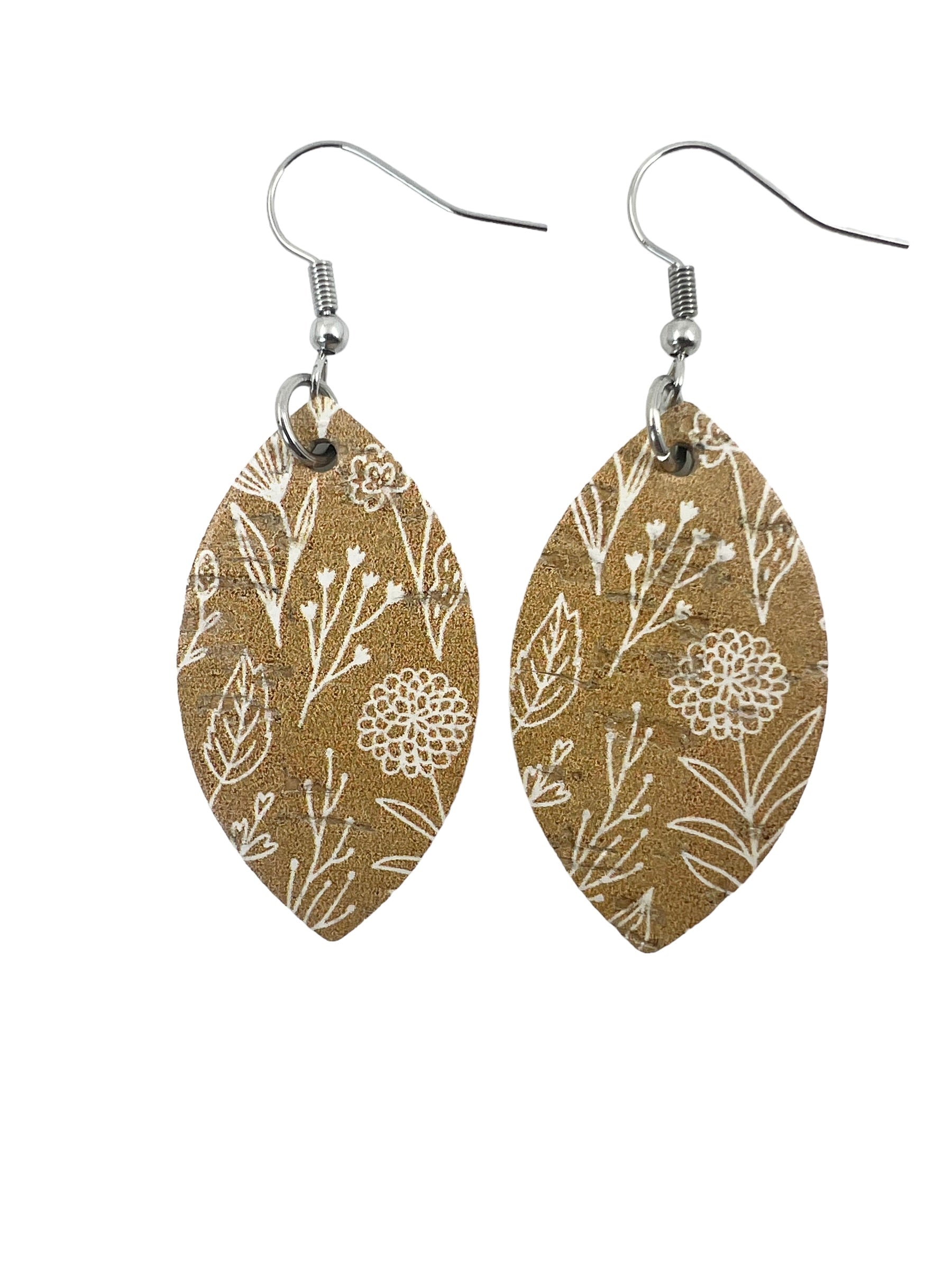 Dark Yellow and White Floral Cork Earrings