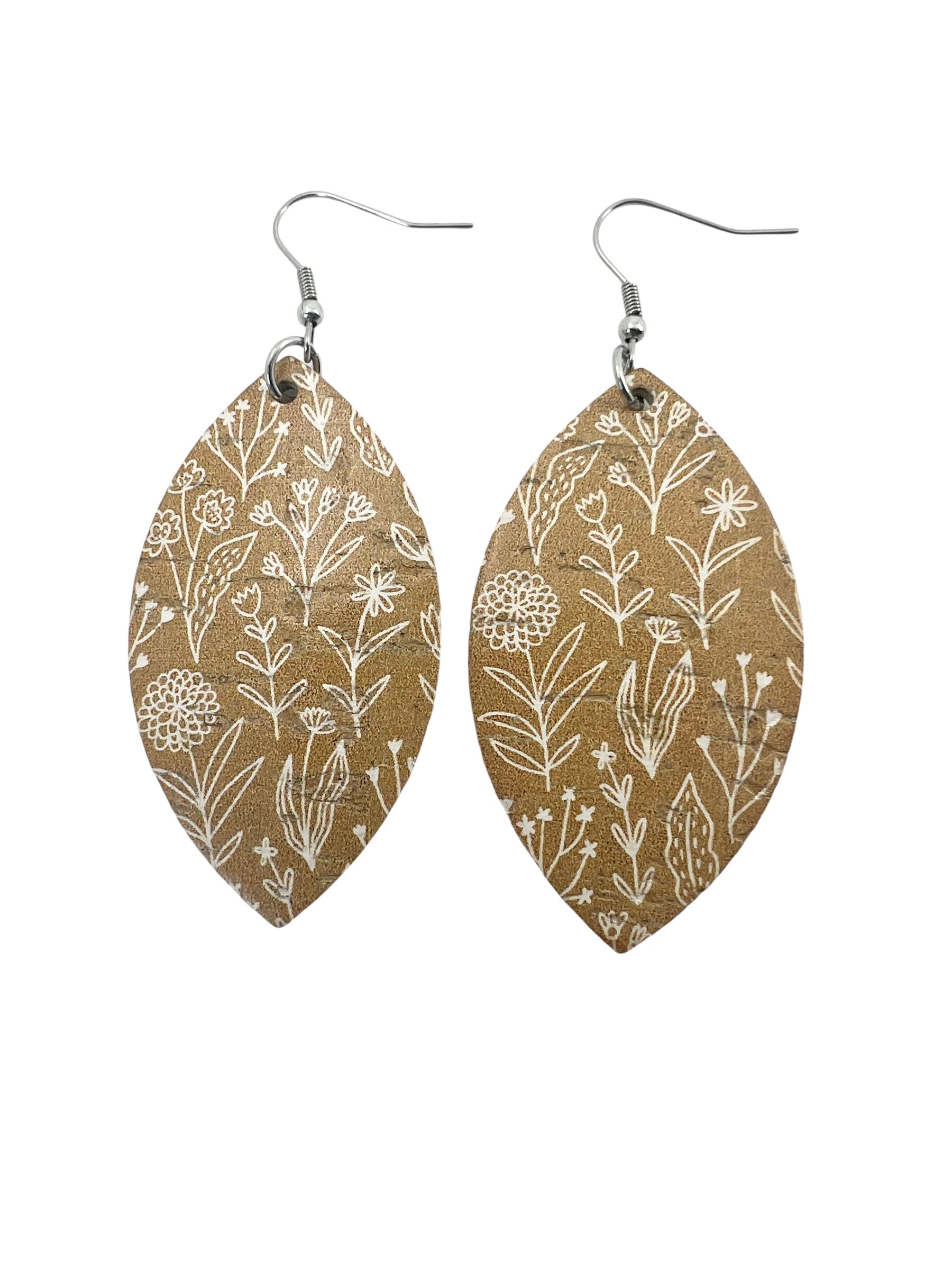 Dark Yellow and White Floral Cork Earrings