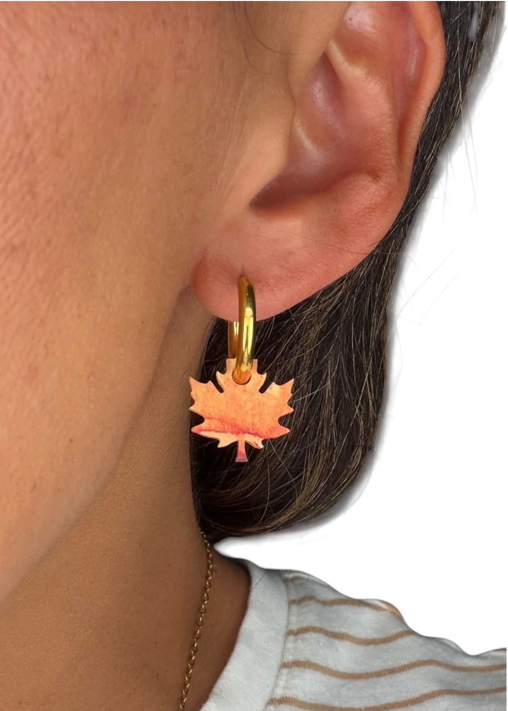 Autumn Maple Leaf Charm Hoop Earrings