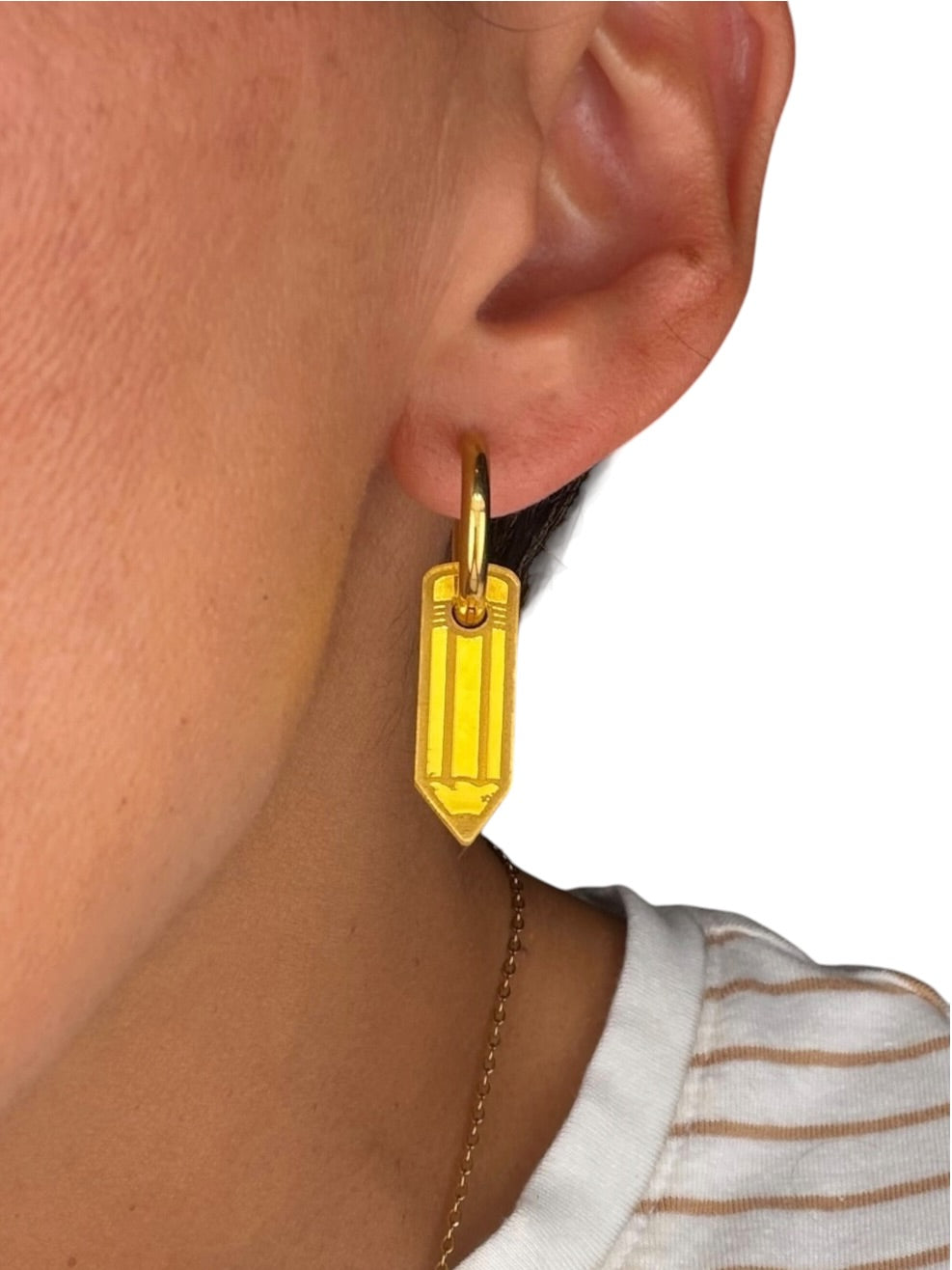 Yellow Pencil Charm Hoop Earrings