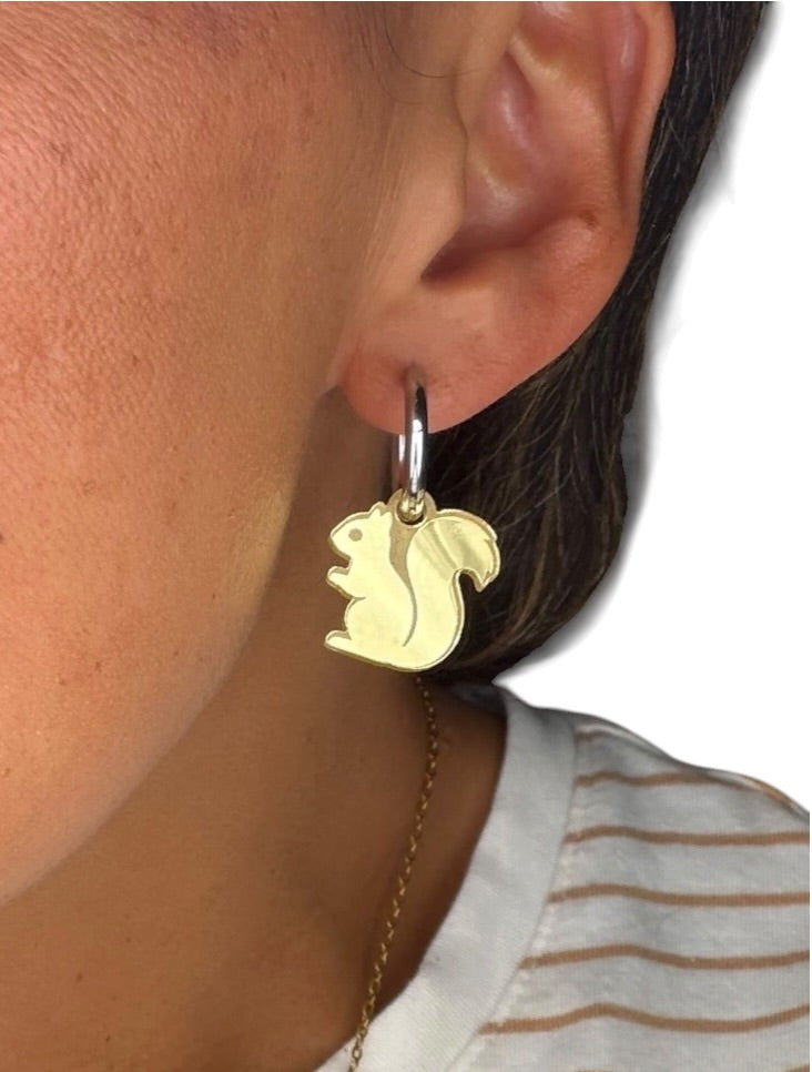 Squirrel Charm Hoop Earrings