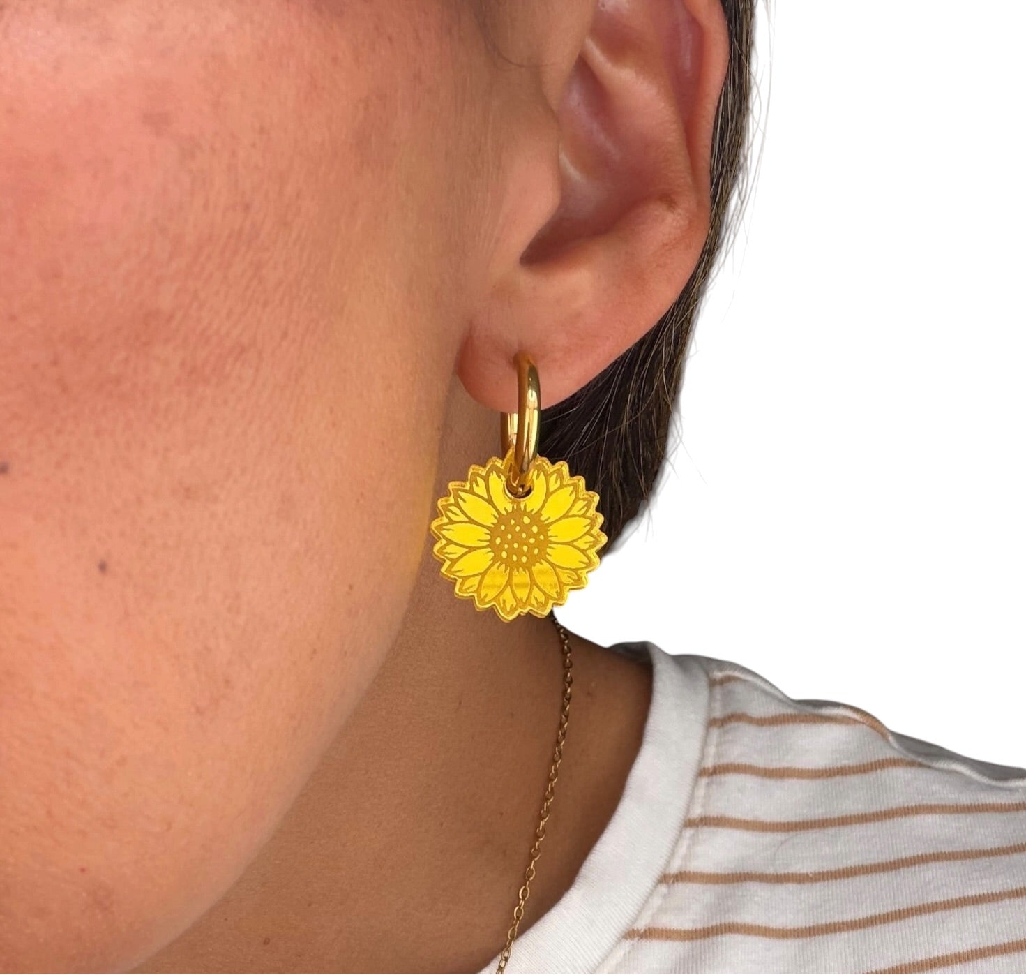 Sunflower Charm Hoop Earrings