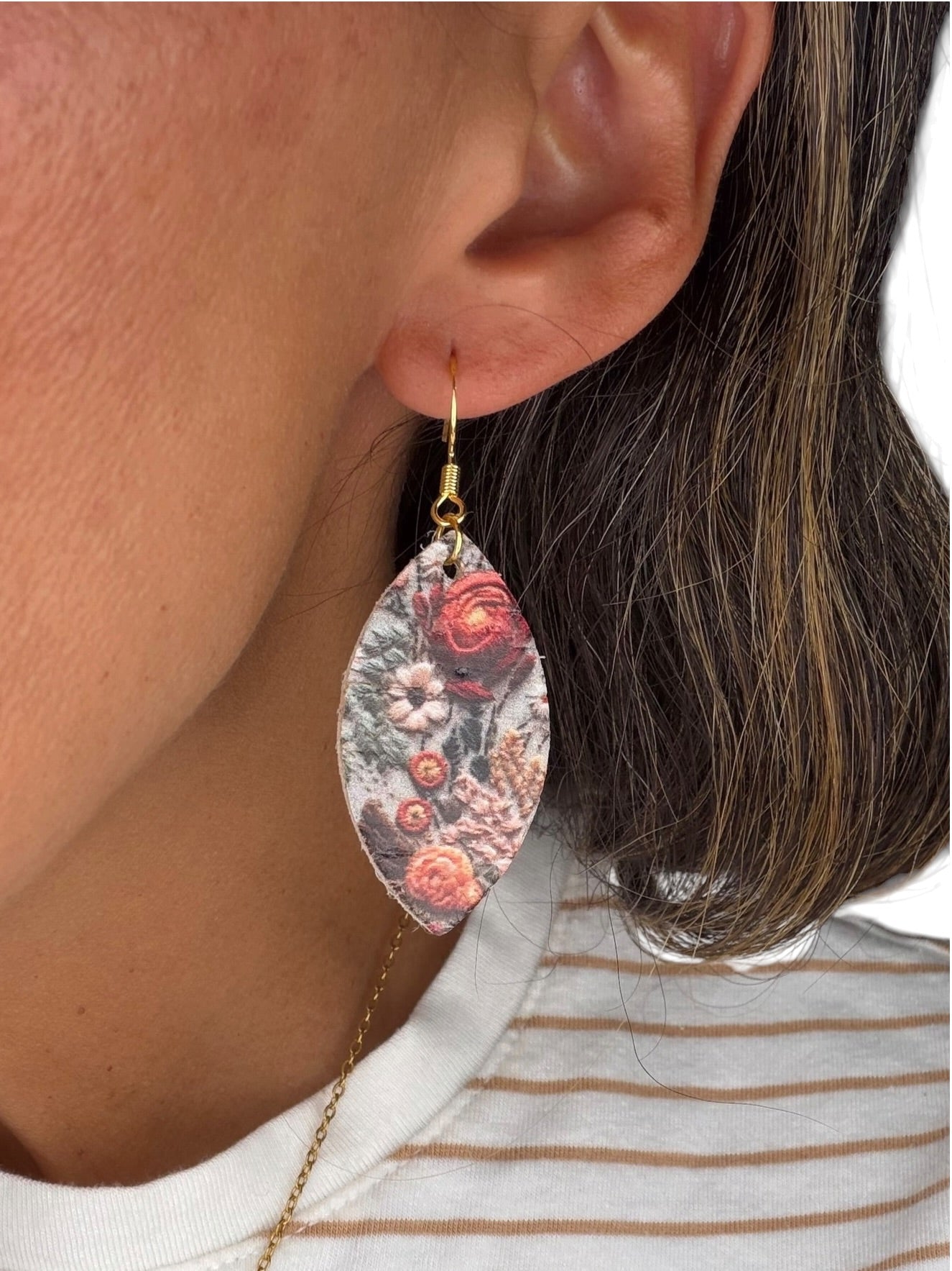 Embroidered Flower Mini Leaf Earrings