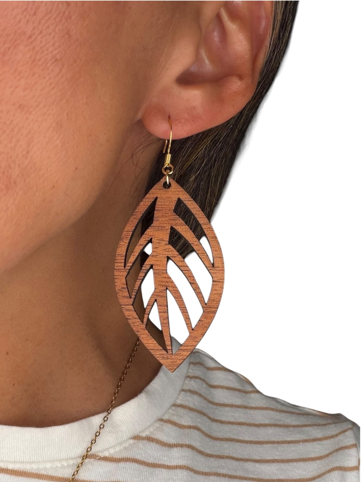 Wooden Cutout Leaf Earrings