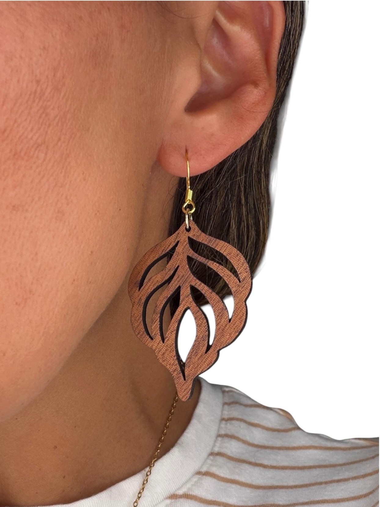 Feather Leaf Wood Earrings