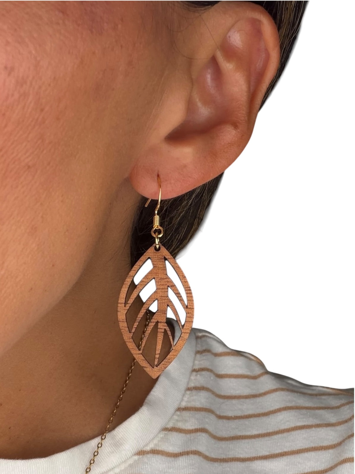 Wooden Cutout Leaf Earrings
