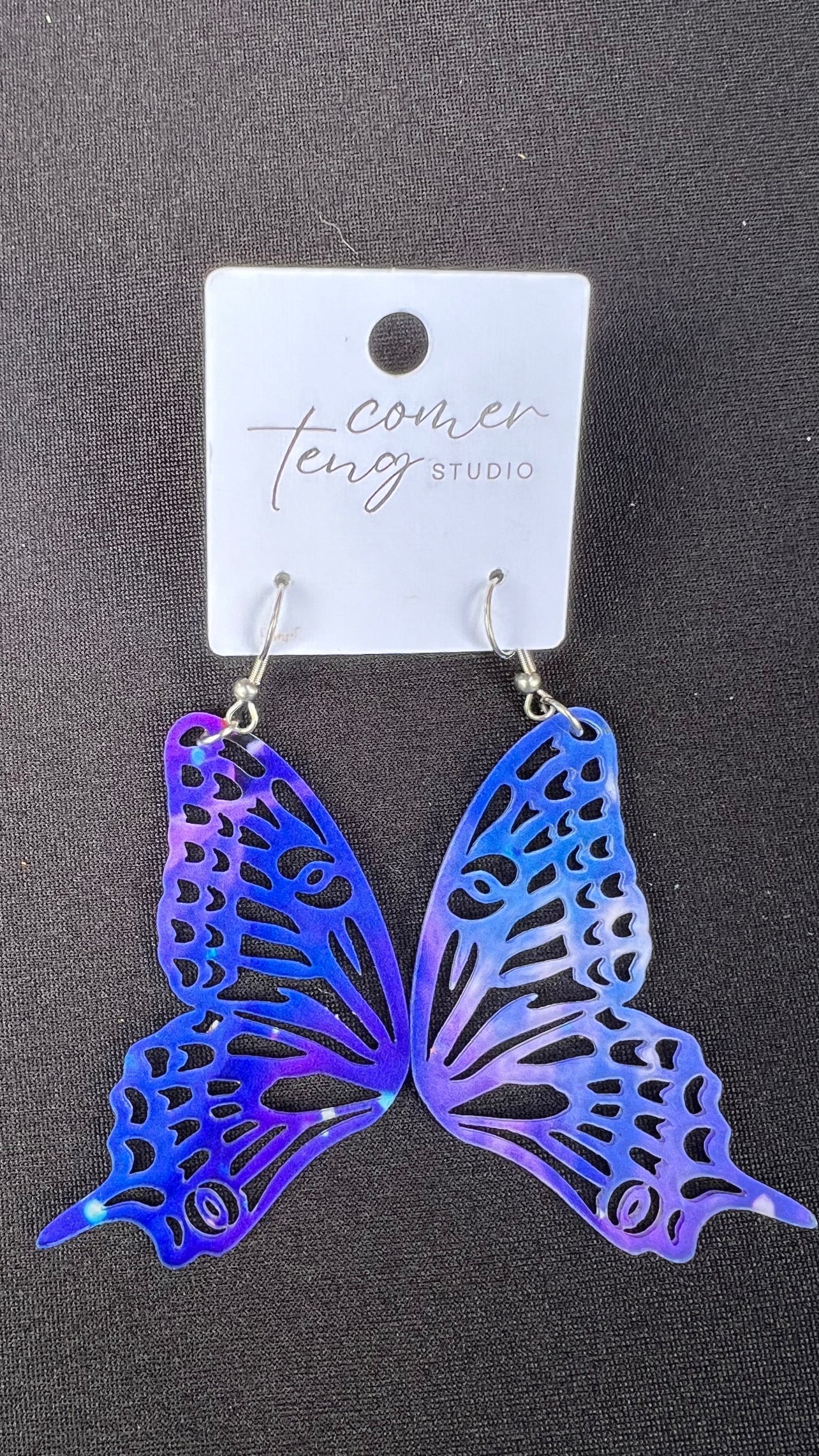 Purple and Blue Galaxy Acrylic Swallowtail Butterfly Earrings