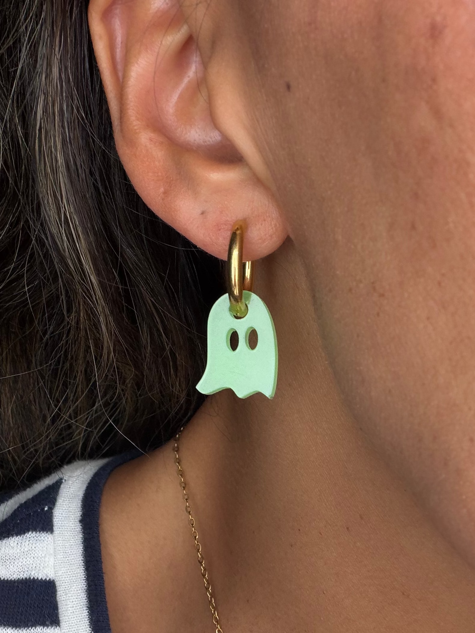 Glow-in-the-Dark Ghost Charm Hoop Earrings  | Interchangeable Halloween Earrings