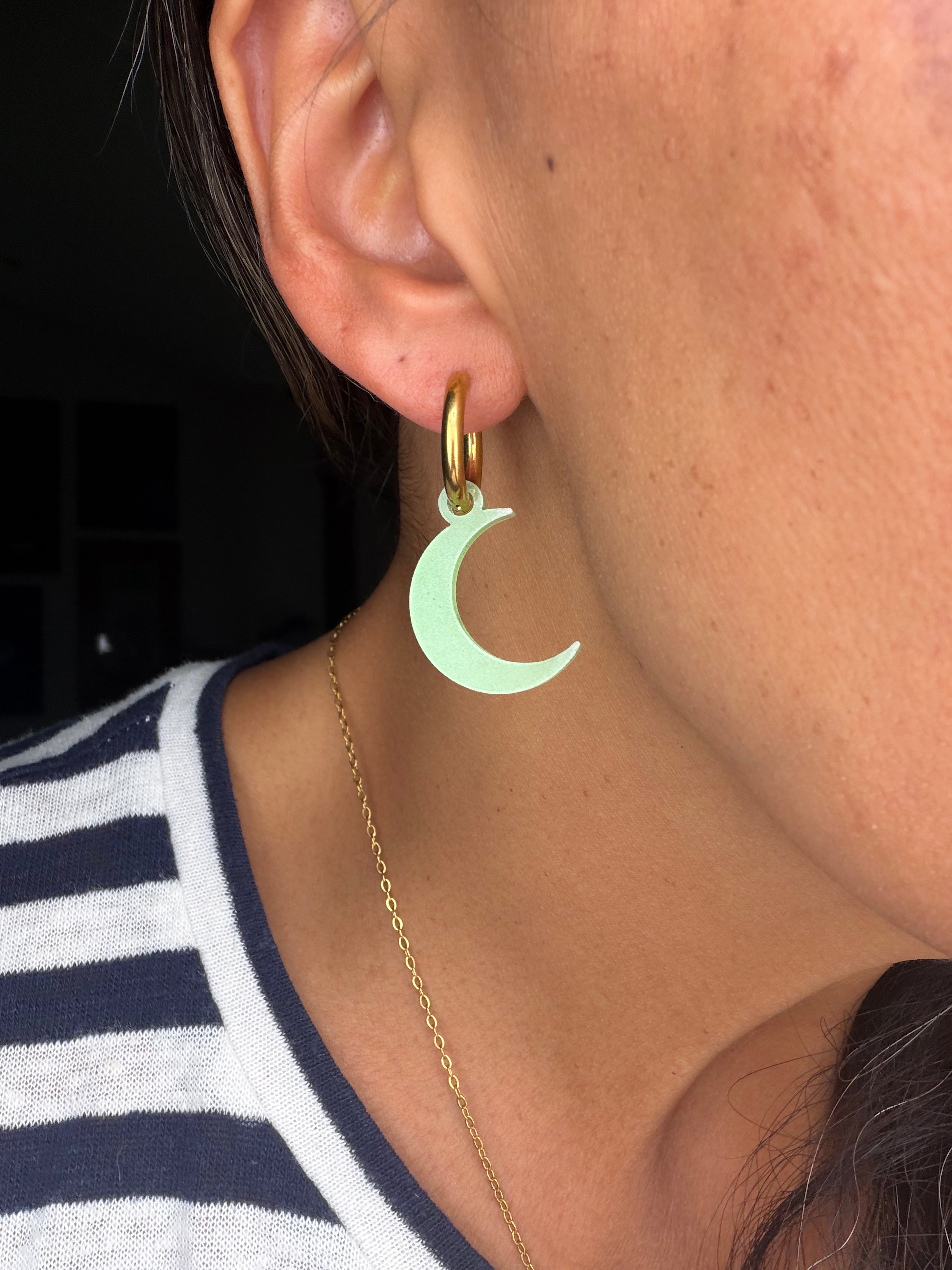 Glow-in-the-Dark Moon Charm Hoop Earrings