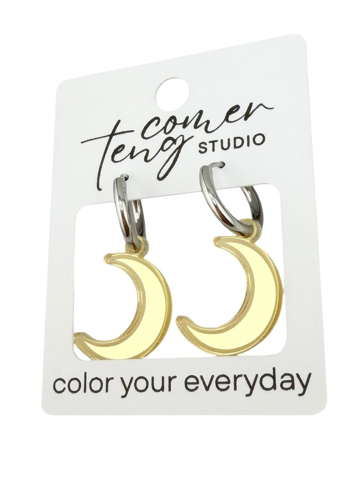 Gold Shimmer Moon Charm Hoop Earrings  | Interchangeable Halloween Earrings