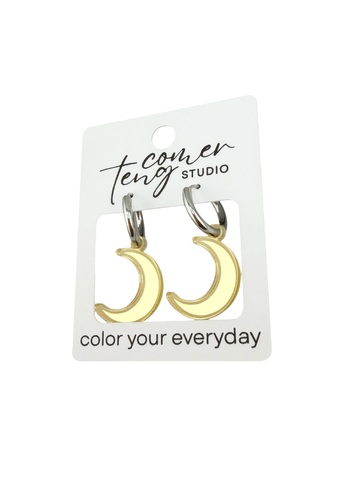 Gold Shimmer Moon Charm Hoop Earrings