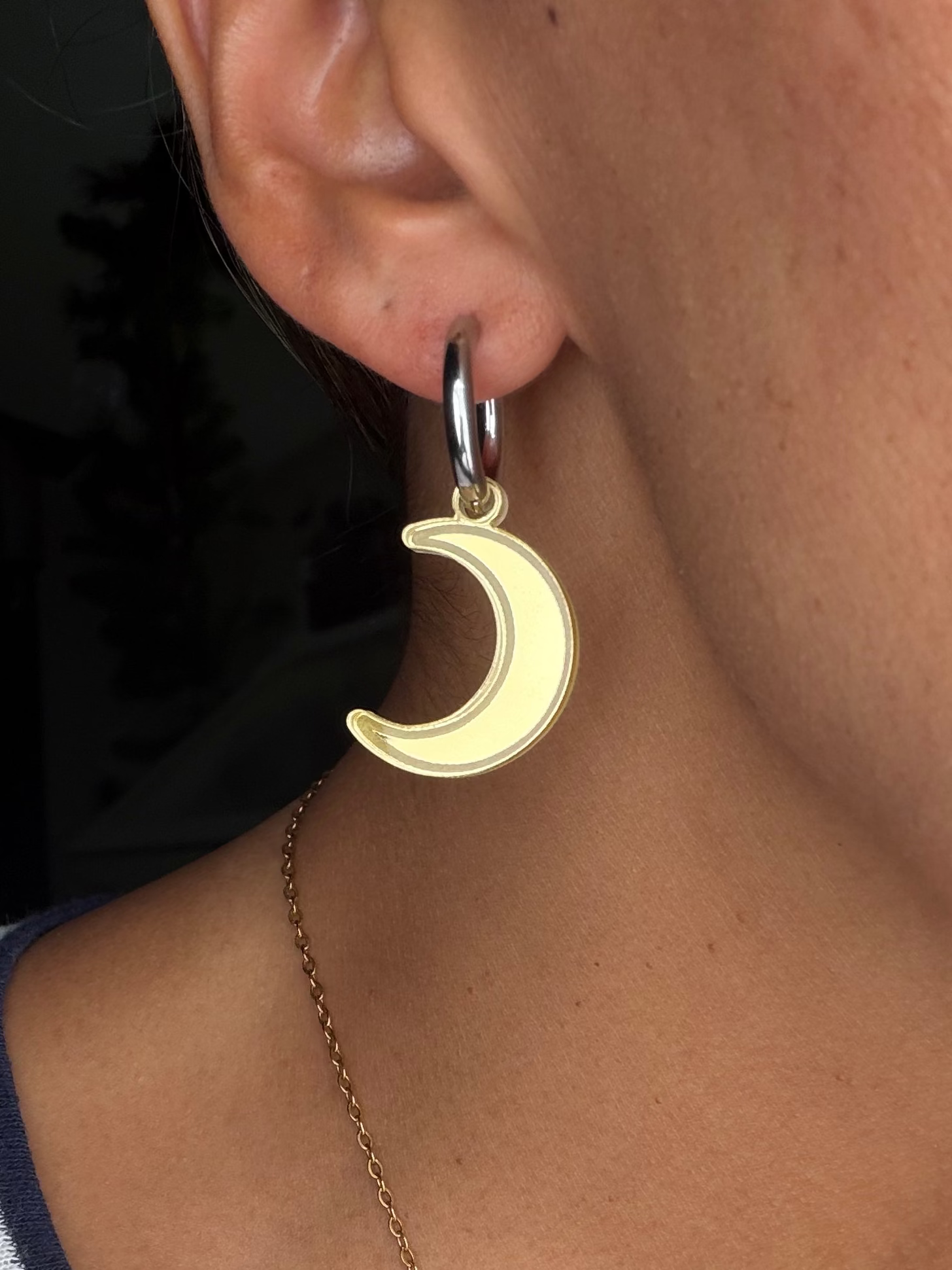 Gold Shimmer Moon Charm Hoop Earrings  | Interchangeable Halloween Earrings