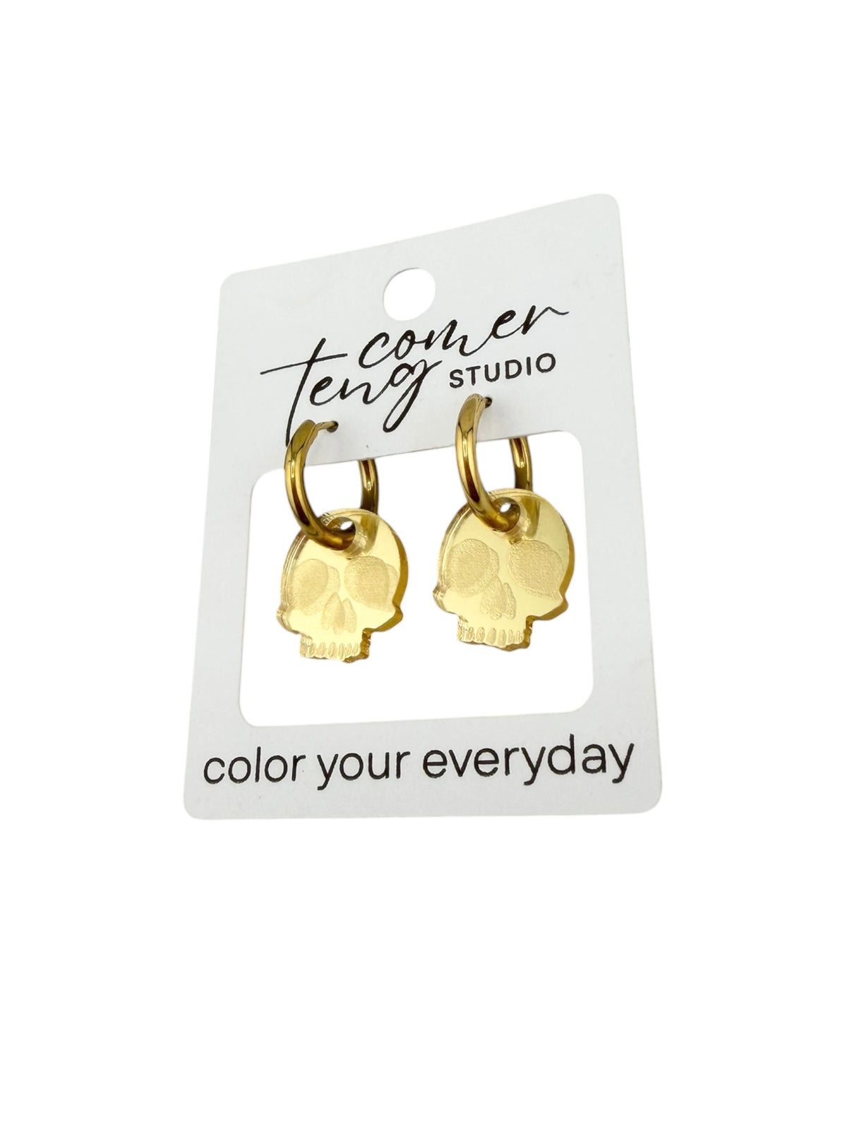 Gold Shimmer Skull Charm Hoop Earrings